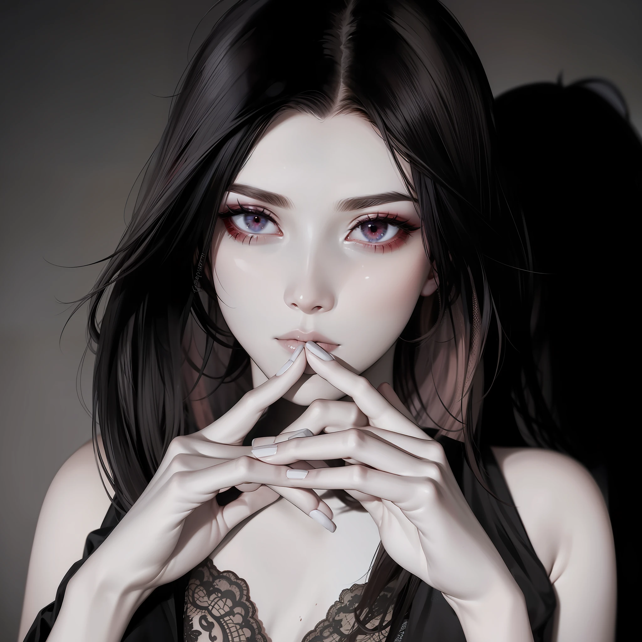 messy hair, Hair is dyed red, eye shadows, Gorgeous interior