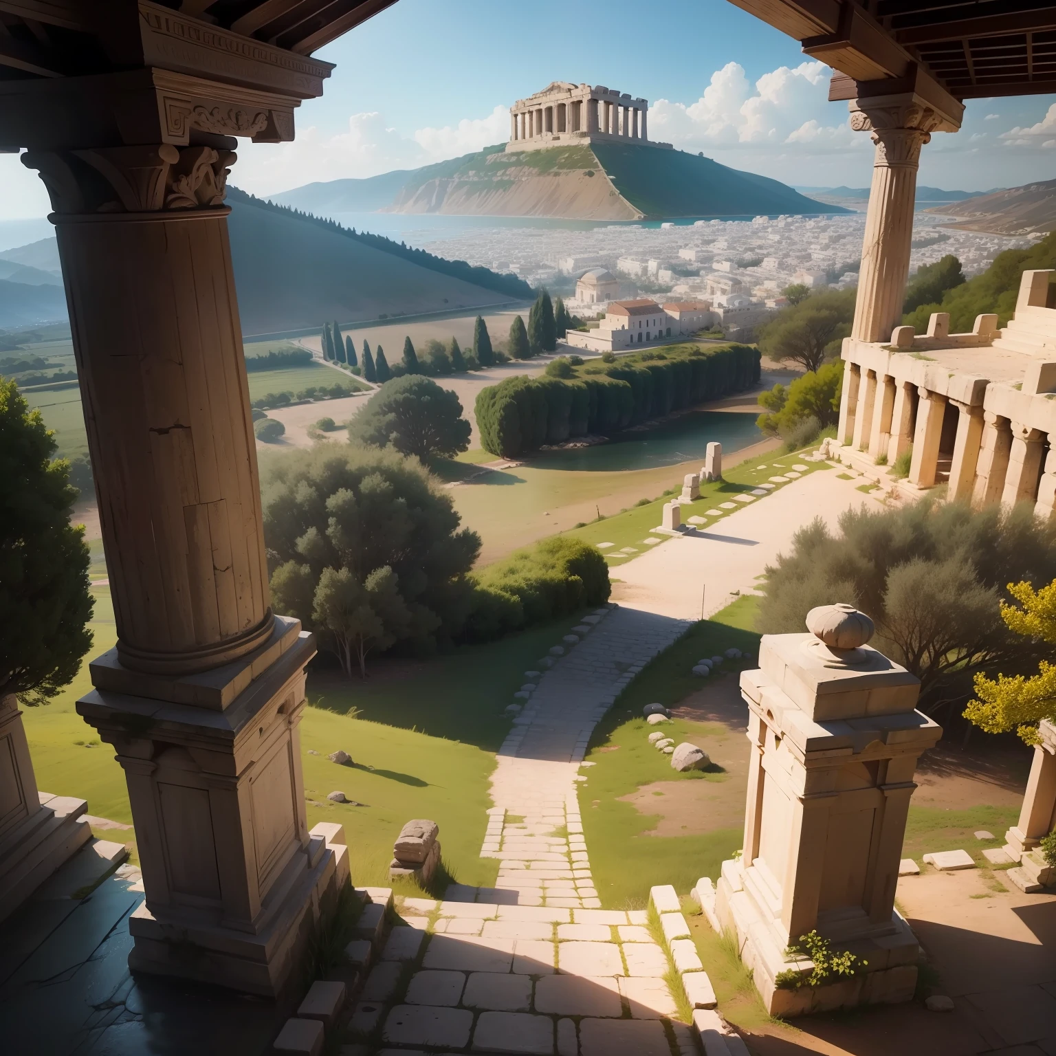 templo grego da  antigo ambiente aberto com paisagem natural da epoca da antiga grecia!
