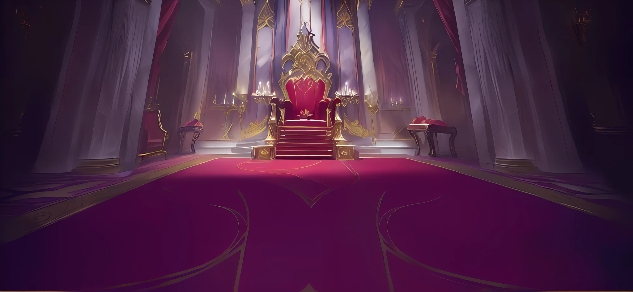 Red carpet and red carpet 8K quality, hyper HD, Digital SLR, High quality, filmgrain, Fujifilm XT3, Throne view, decadent throne room, Throne Room, exquisitely designed throne room, ornate border + concept-art, stunning arcanum backdrop, palace background, arena background, in a throne room, Riot game concept art, rustic throne room, interior background art, League of Legends concept art, concept art magical highlight