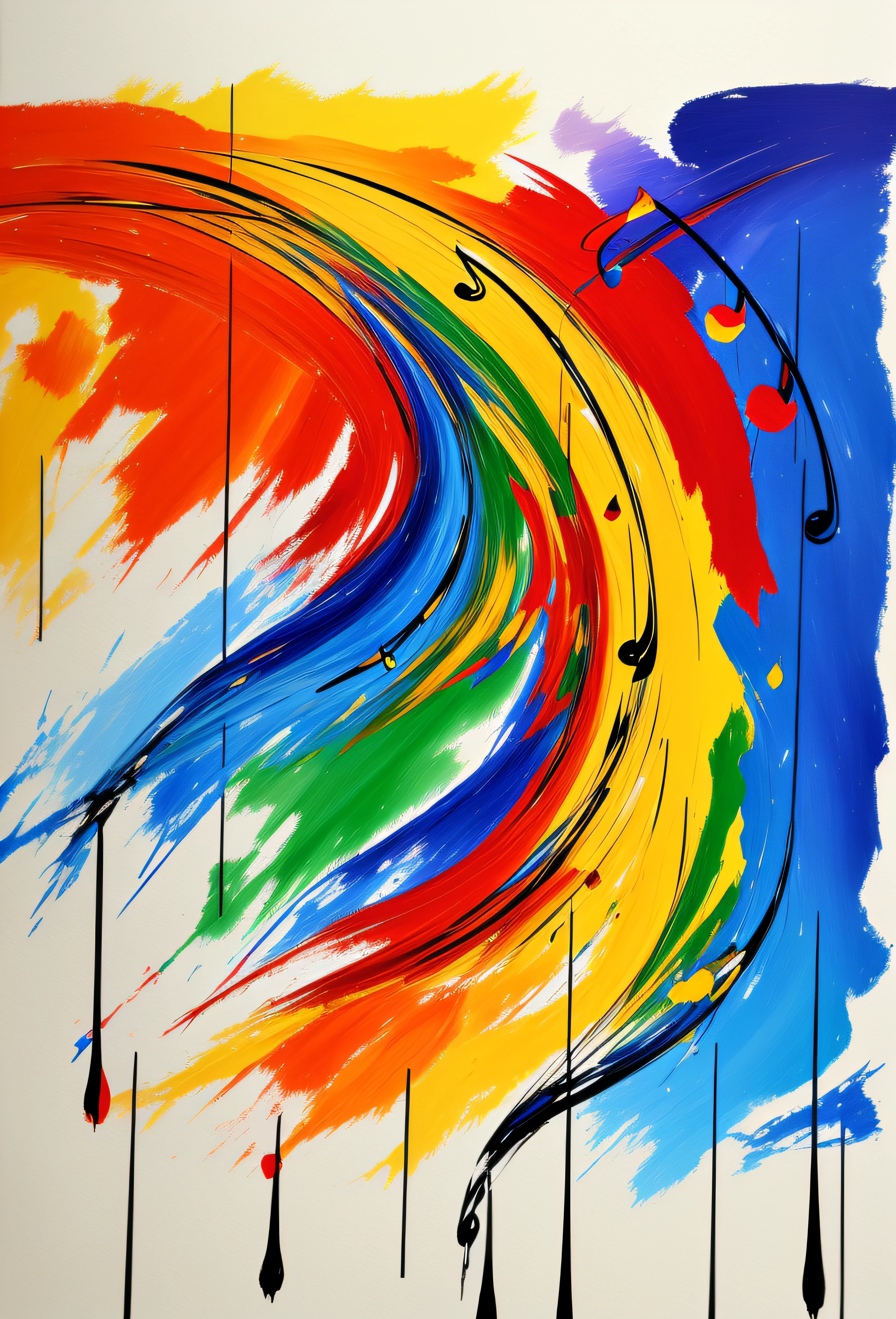 musical note,Dripping paint,oil painted,Abstract beauty,Heavy strokes
