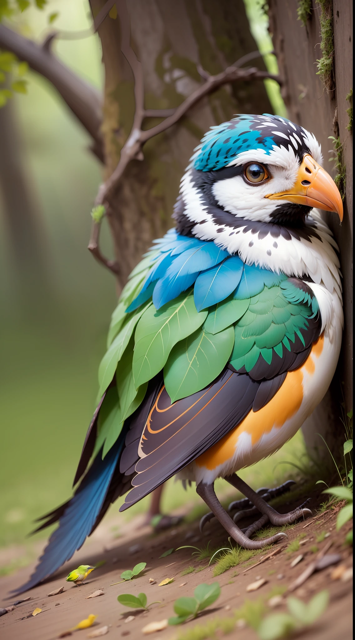 Bird sitting on the ground,mixed colors,mixed color bird, high quality,high resolution,