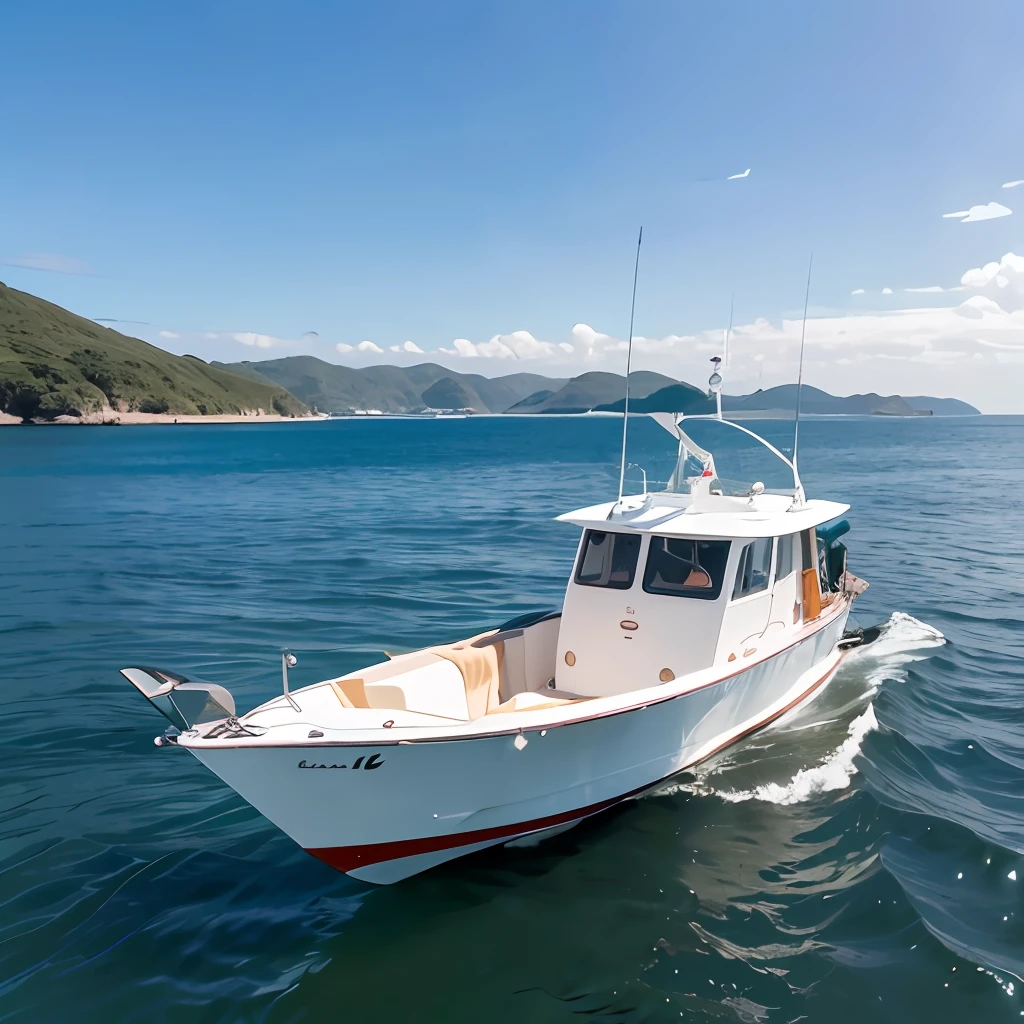 Boat to the sea of realistic transparent waters