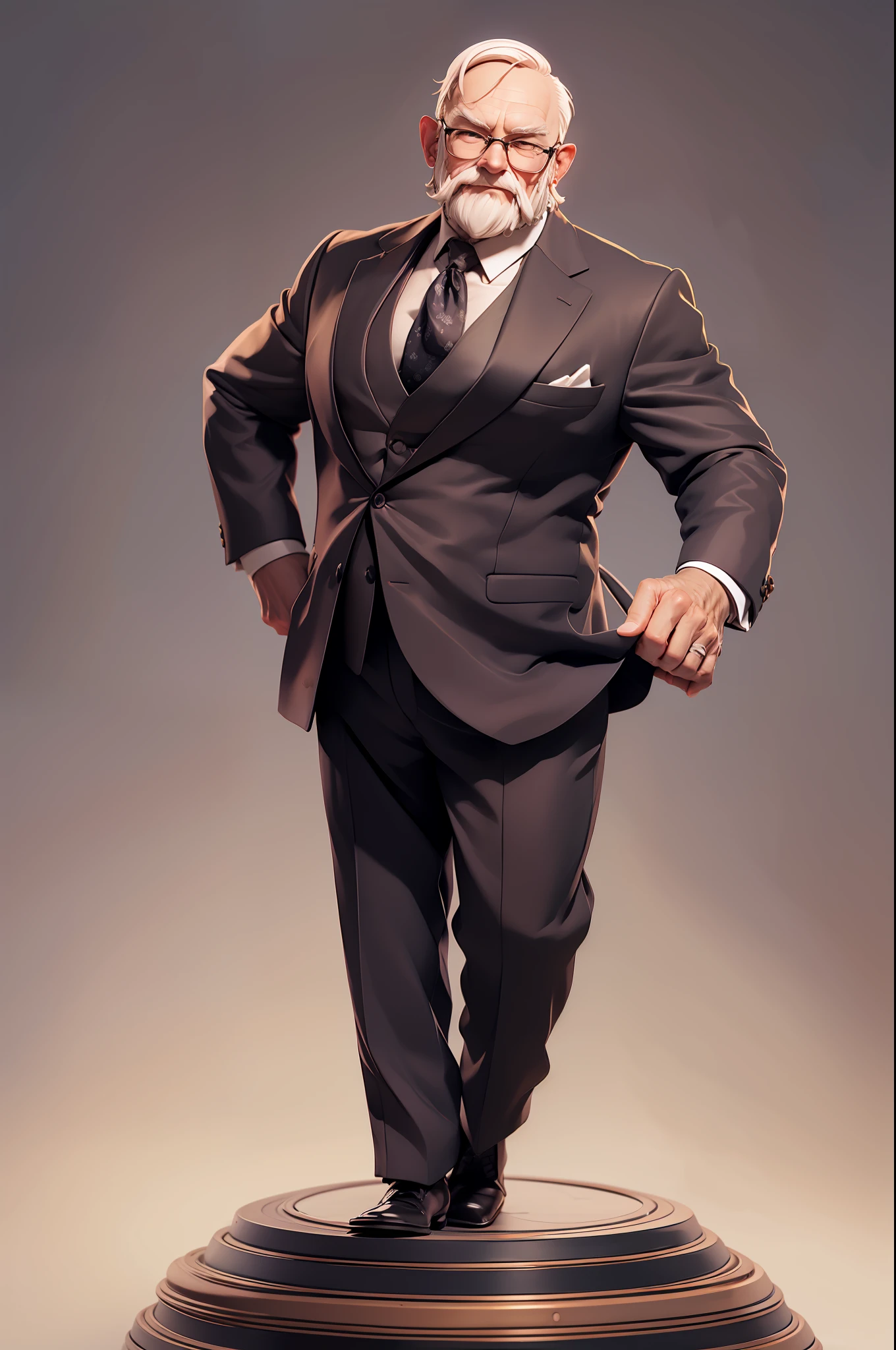(old man in formal suit:1.2, office setting:1.1, salary theme, chibi style)