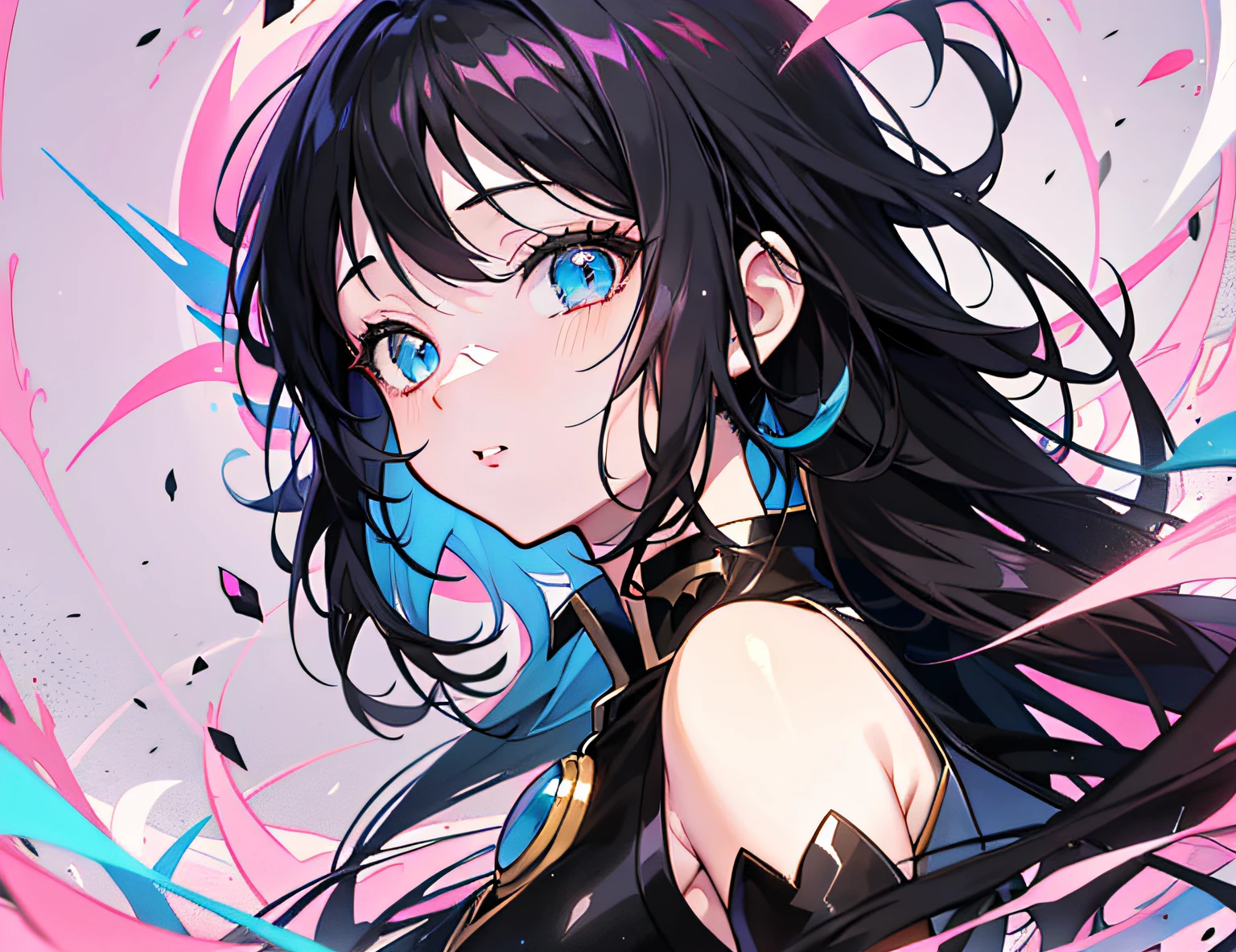 Anime girl with black hair and colorful dress, rossdraws pastel vibrant, rossdraws cartoon vibrant, anime style 4 k, Beautiful Anime Portrait, artgerm colorful!!!, ! Dream ArtGerm, Beautiful anime girl, digital art in anime style, anime art wallpaper 4k, anime art wallpaper 4k, digital anime art, Very detailed ArtGerm, Simple background