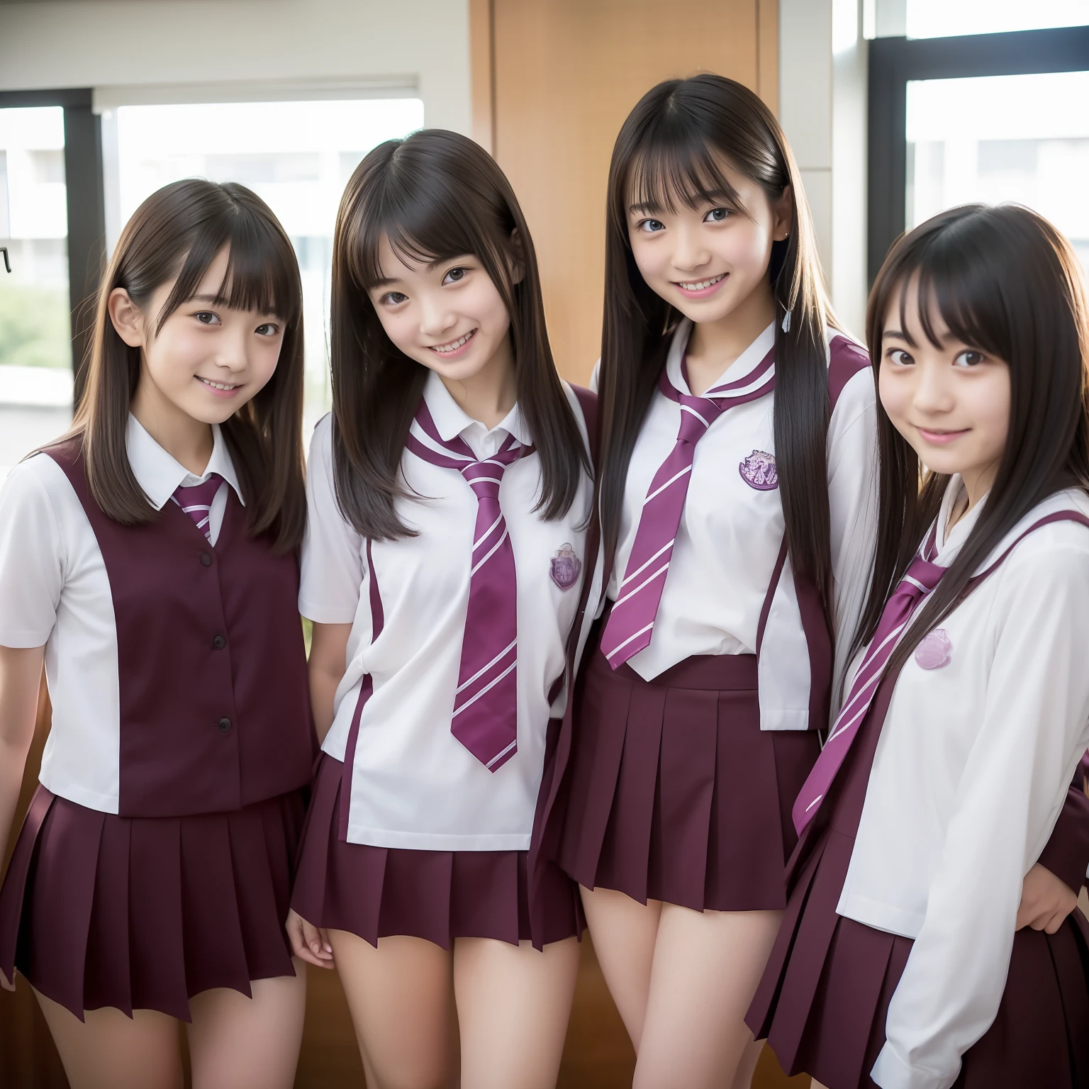 Nogizaka 46 Girls、3 beautiful girls、student clothes、NSFW、12year old、body shot、Coming to the hotel、A smile