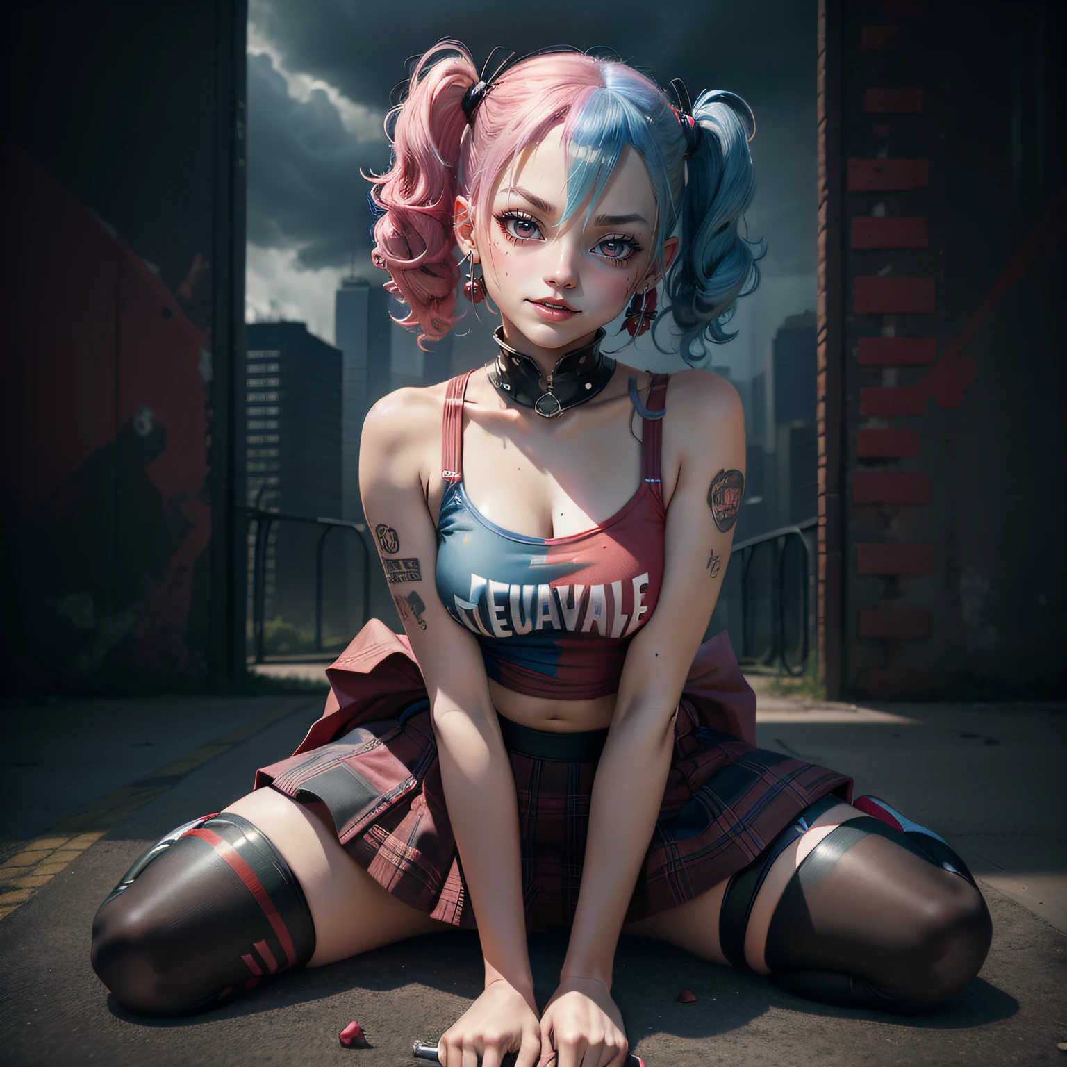 anime face , fixed face, cute, Harley Quinn, high detailed, beautiful face shape, beautiful face, clean face