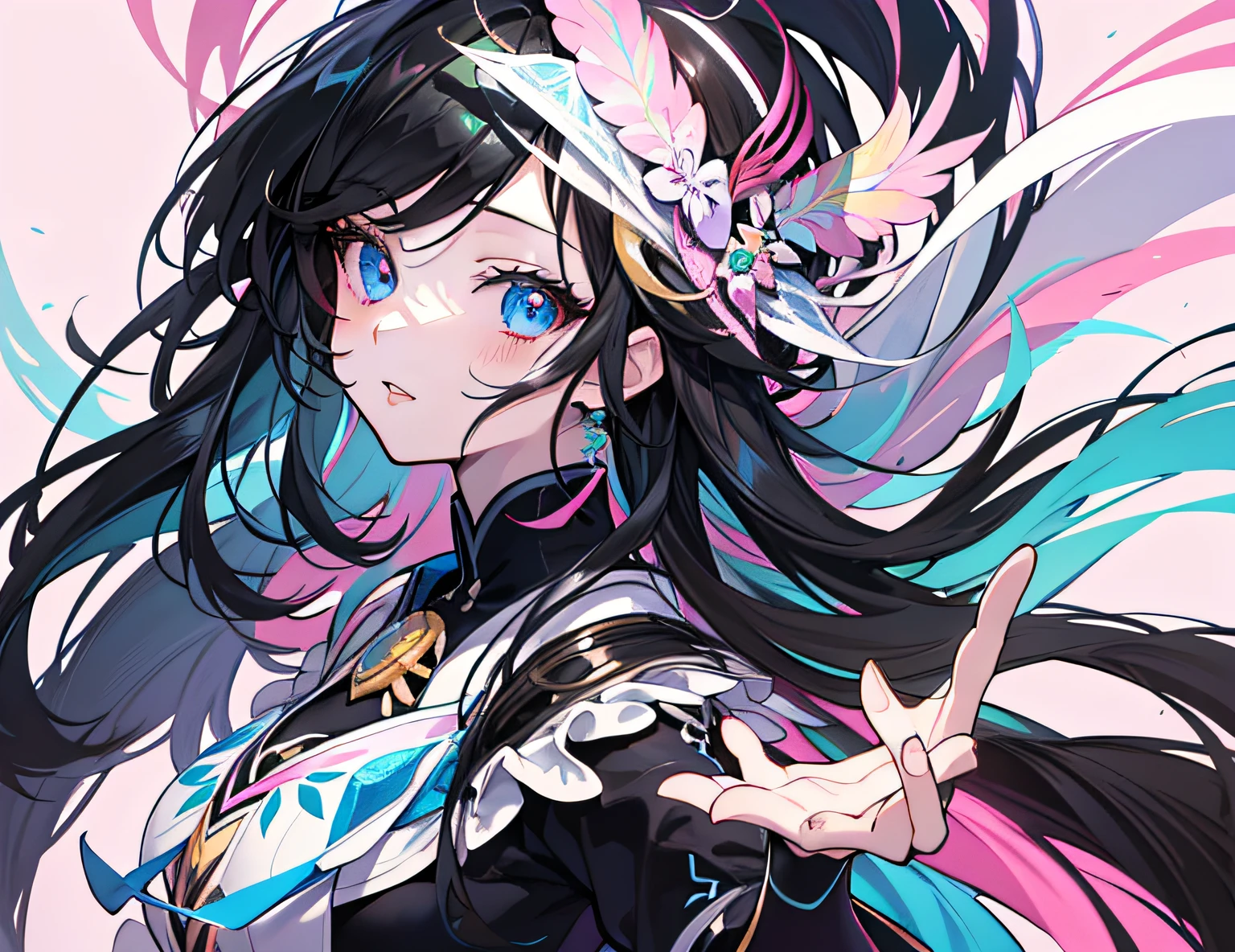 Anime girl with black hair and colorful dress, rossdraws pastel vibrant, rossdraws cartoon vibrant, anime style 4 k, Beautiful Anime Portrait, artgerm colorful!!!, ! Dream ArtGerm, Beautiful anime girl, digital art in anime style, anime art wallpaper 4k, anime art wallpaper 4k, digital anime art, Very detailed ArtGerm, Simple background