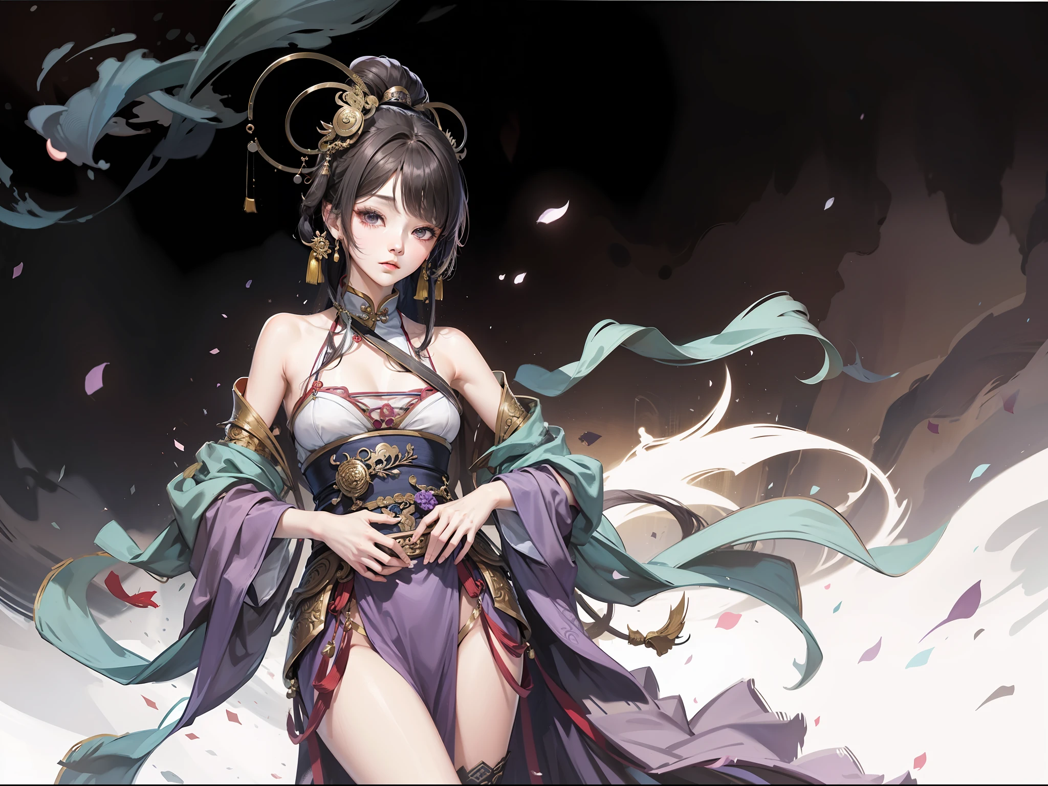 I don't know what to say,Anyway, just draw a Zhen Ji casually,The clothes of Zhen Ji killed by the Three Kingdoms were about purple,The whole person becomes a Chinese style posture,It is Asian women's Chinese style,chinesedragon,chinese deity,Normal facial features,Normal fingers and everything is normal,Bare shoulders,Expose calves,Open navel,Expose the lower abdomen,The rest are all normal,Dressed in ancient Chinese Hanfu robes,femele,Zhen Ji