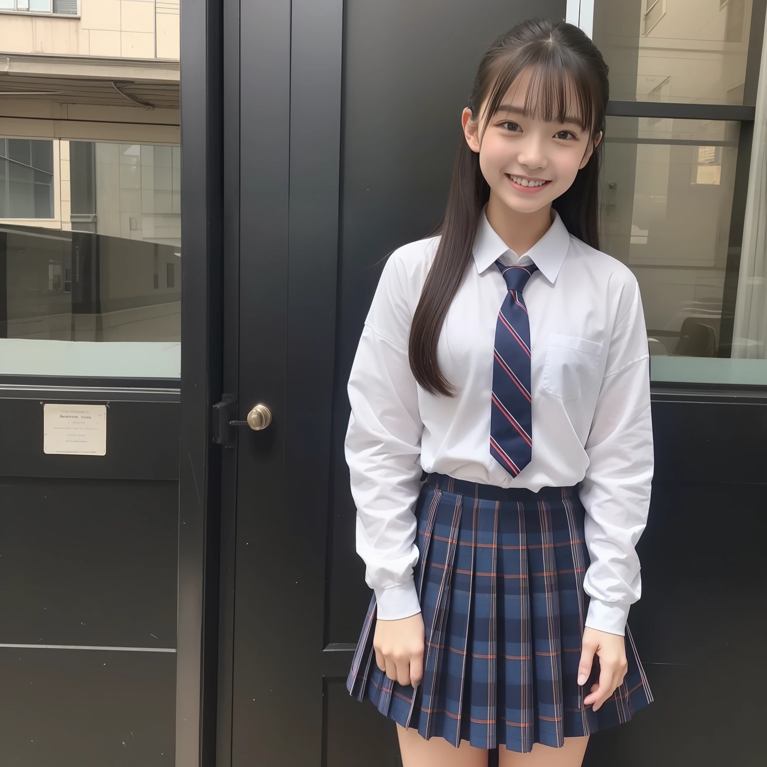 a smile、hi-school girl、校服、Flip the skirt yourself