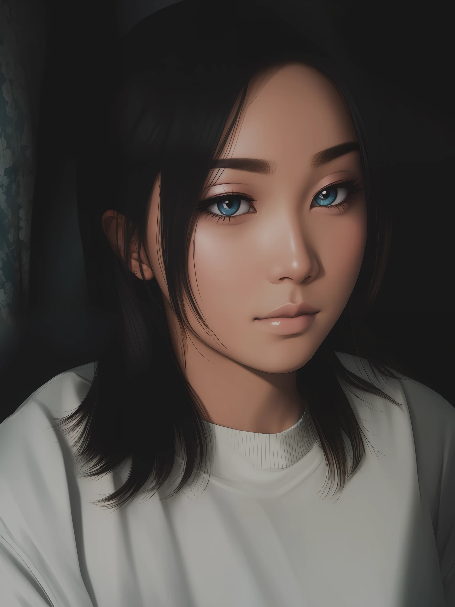 messy hair, eye shadows, Shinkai sincerely,inside in room,early evening