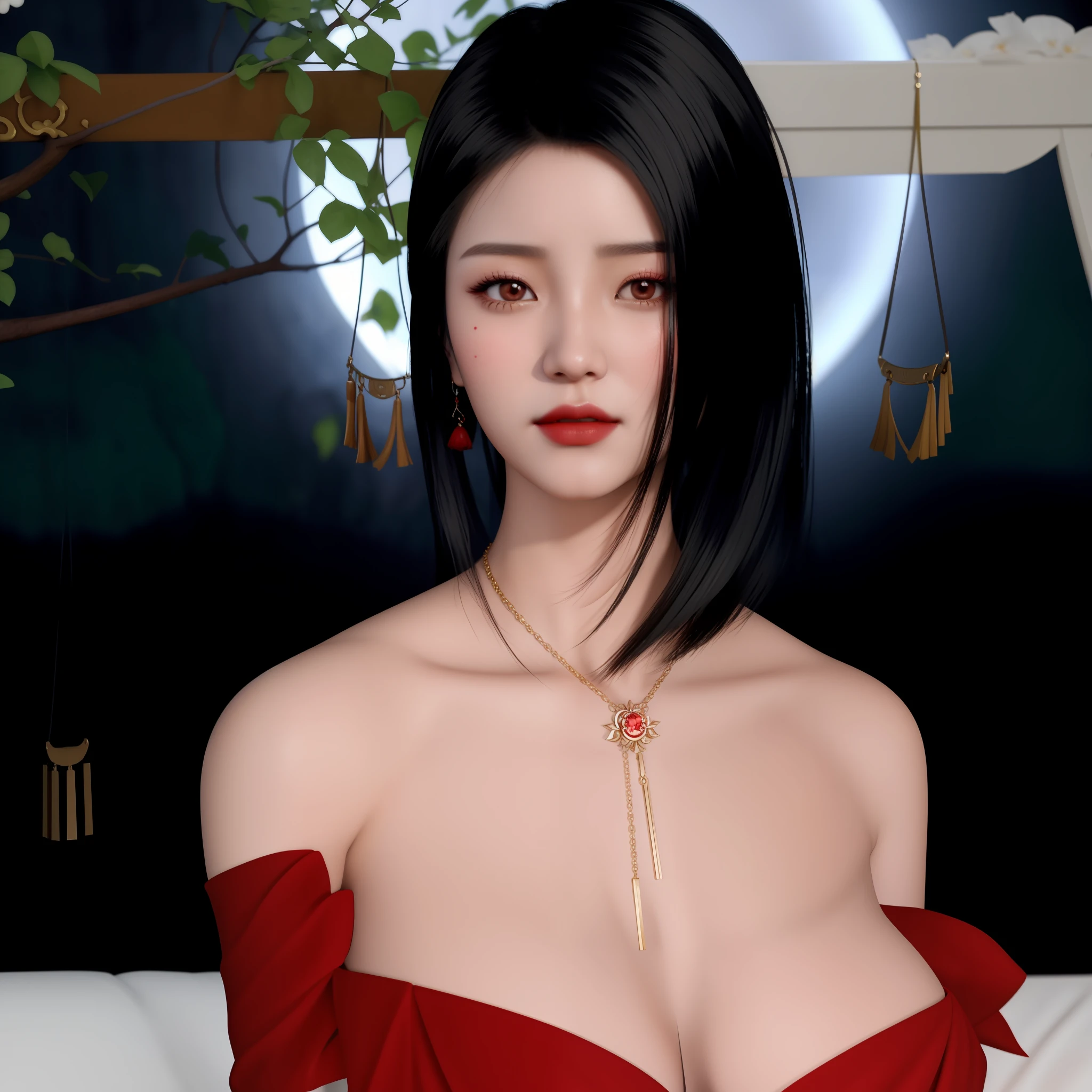 a close up of a woman in a red dress with a necklace, inspired by Sim Sa-jeong, trending on cgstation, realistic 3 d style, trending at cgstation, 3 d realistic, inspired by Huang Ji, inspired by Qiu Ying, seductive tifa lockhart portrait, inspired by Lan Ying, full body xianxia, inspired by Tang Yifen