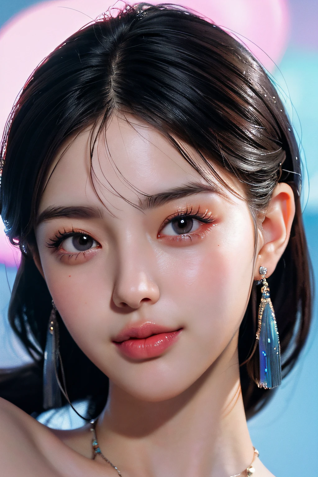 (8k, RAW photo, photorealistic:1.25) ,( lipgloss, eyelashes, gloss-face, glossy skin, best quality, ultra highres, depth of field, chromatic aberration, caustics, Broad lighting, natural shading,Kpop idol) looking at viewer with a serene and goddess-like happiness,