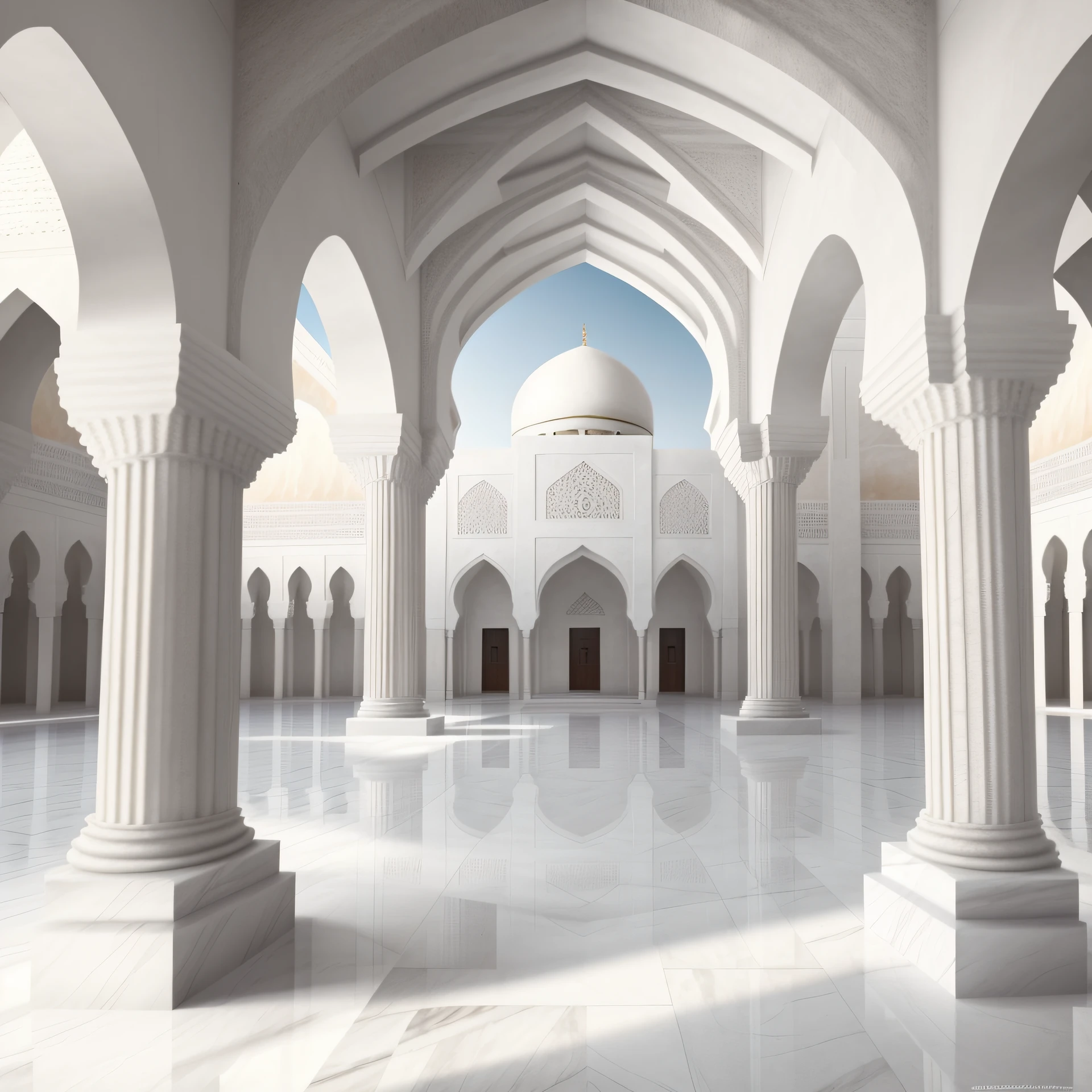 a photo of the white marble madrasa idaho, oman, in the style of ethereal surrealism, varying perspectives, #screenshotsaturday, realistic yet ethereal