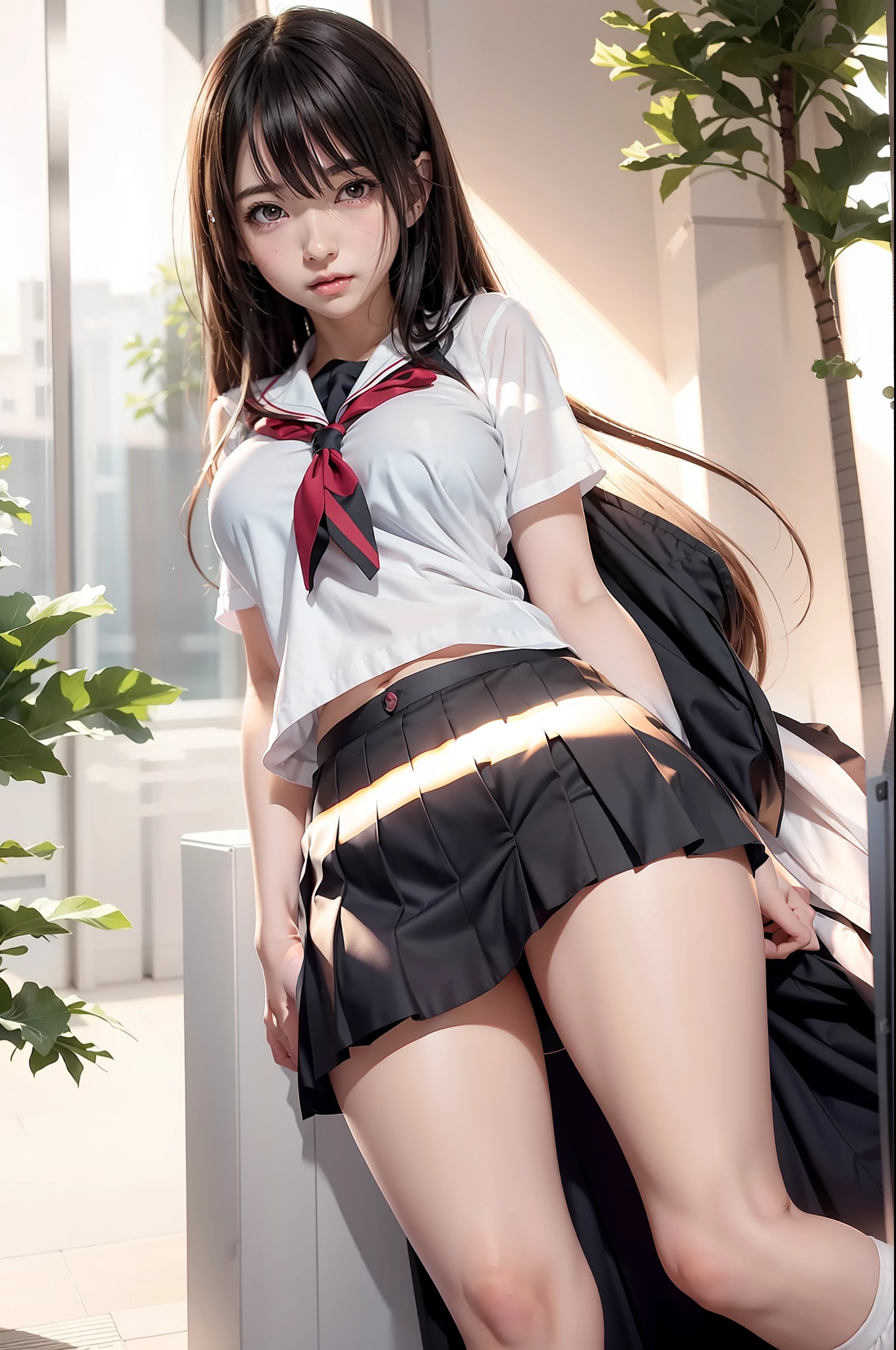Anime girl in short skirt and white shirt poses for photo, Seductive Anime Girl, Smooth Anime CG Art, beautiful anime high school girl, a hyperrealistic schoolgirl, a hyperrealistic schoolgirl, charming anime girls, Realistic Schoolgirl, asunayuuki, Anime Girl, Anime Girl with Long Hair, Ecchi, Ecchi anime style