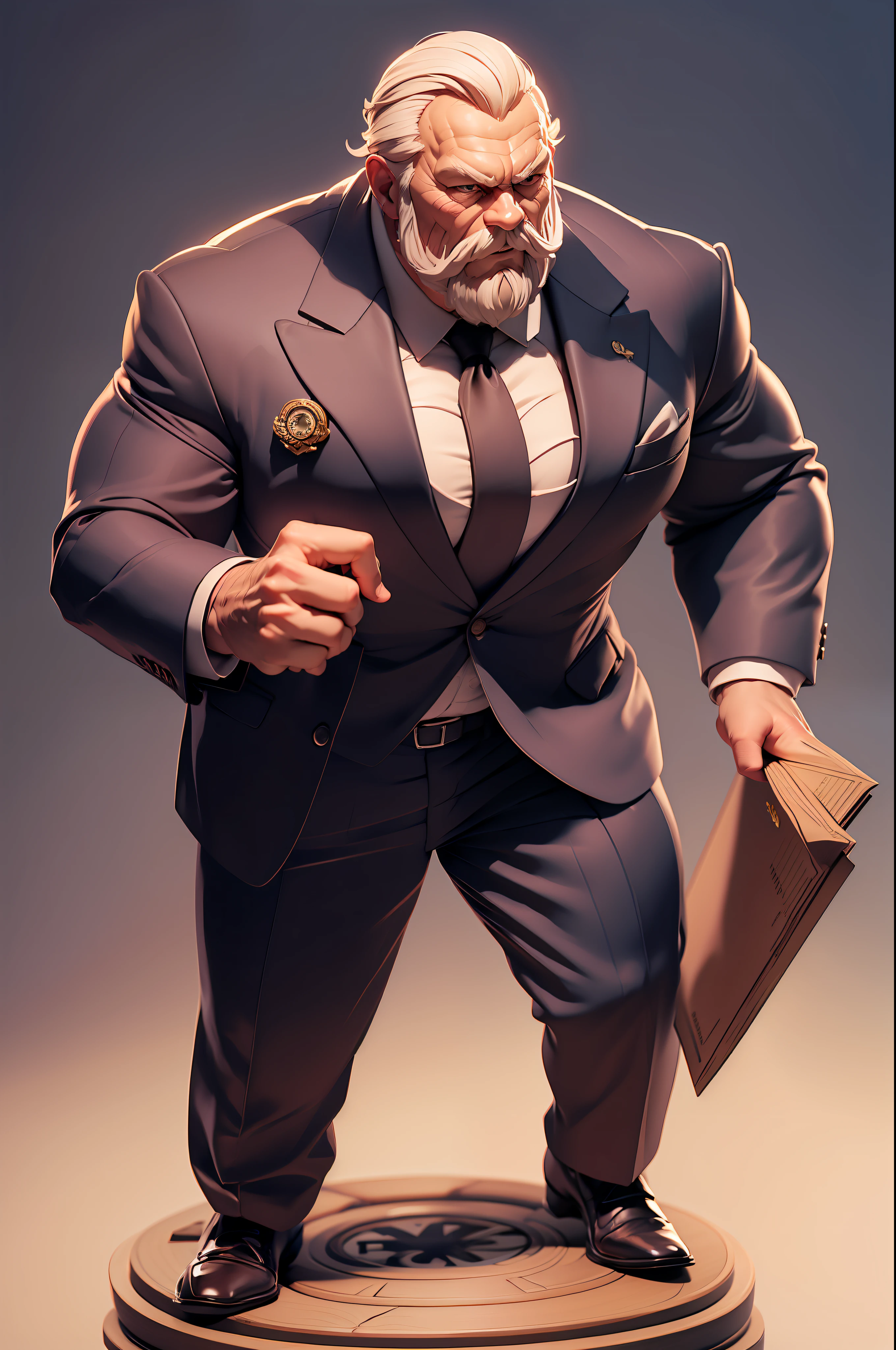 (muscular old man in formal suit:1.2, office setting:1.1, salary theme, chibi style)