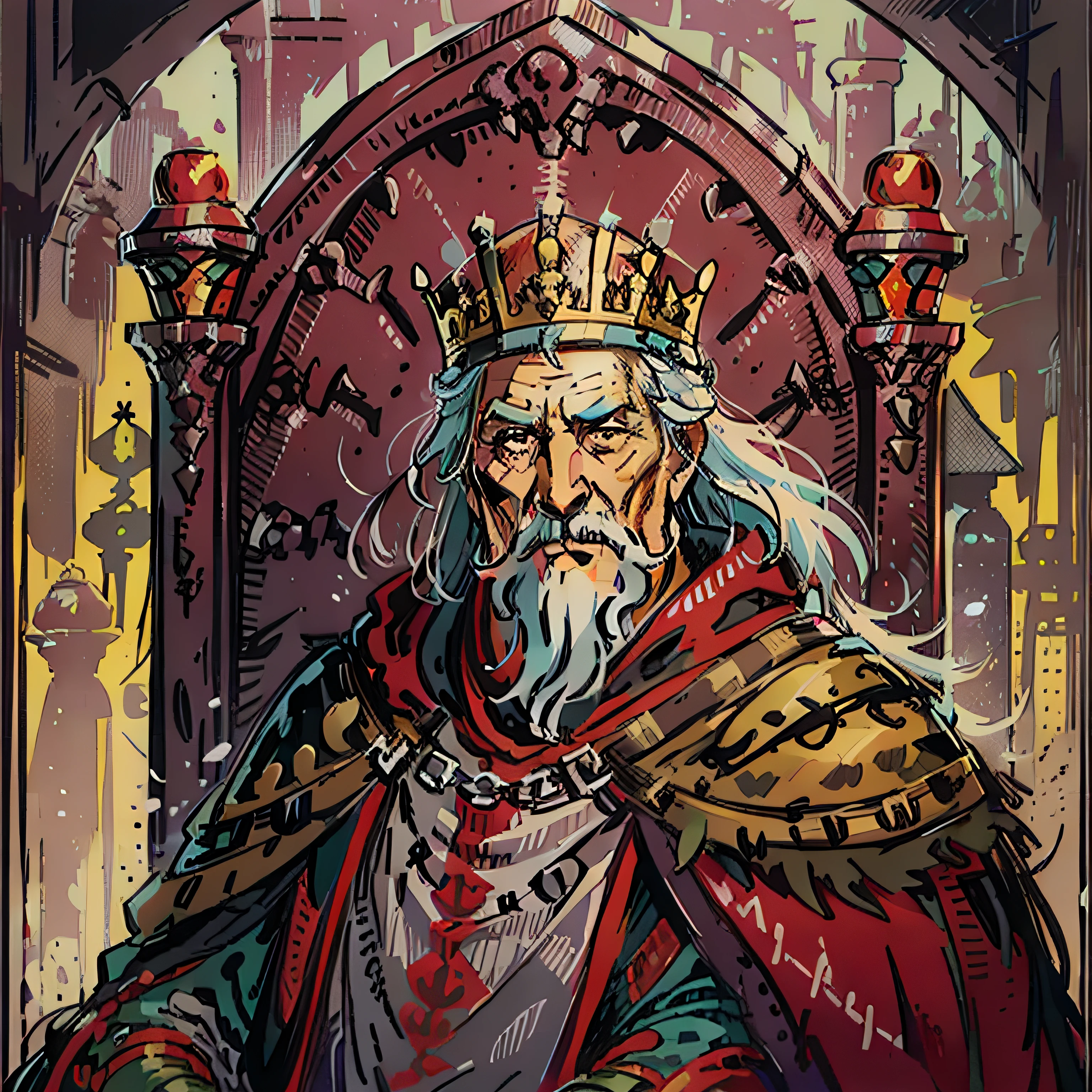 elder king. RPG character portrait, medieval fantasy, throne background