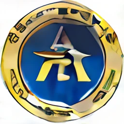 Close up of blue and gold logo with white background, Round logo,, single logo, High school badge, distortion,uncanny,Rules are weird