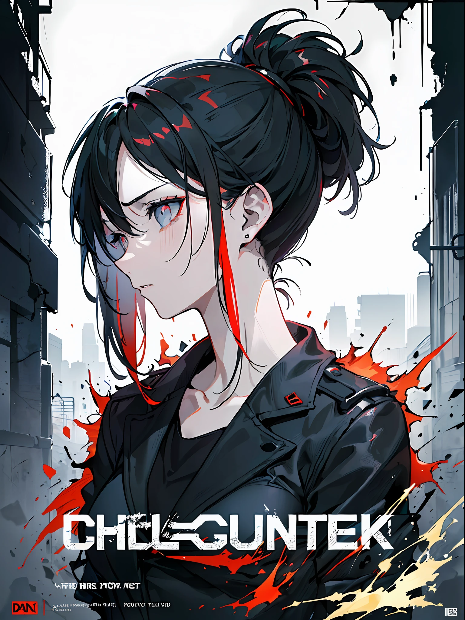 ((((dramatic))), (((gritty))), (((intense))) film poster featuring a young woman as the central character. She stands confidently in the center of the poster, wearing a stylish and edgy outfit, with a determined expression on her face. The background is dark and gritty, with a sense of danger and intensity. The text is bold and attention-grabbing, with a catchy tagline that adds to the overall feeling of drama and excitement. The color palette is mainly dark with splashes of vibrant colors, giving the poster a dynamic and visually striking appearance,tachi-e