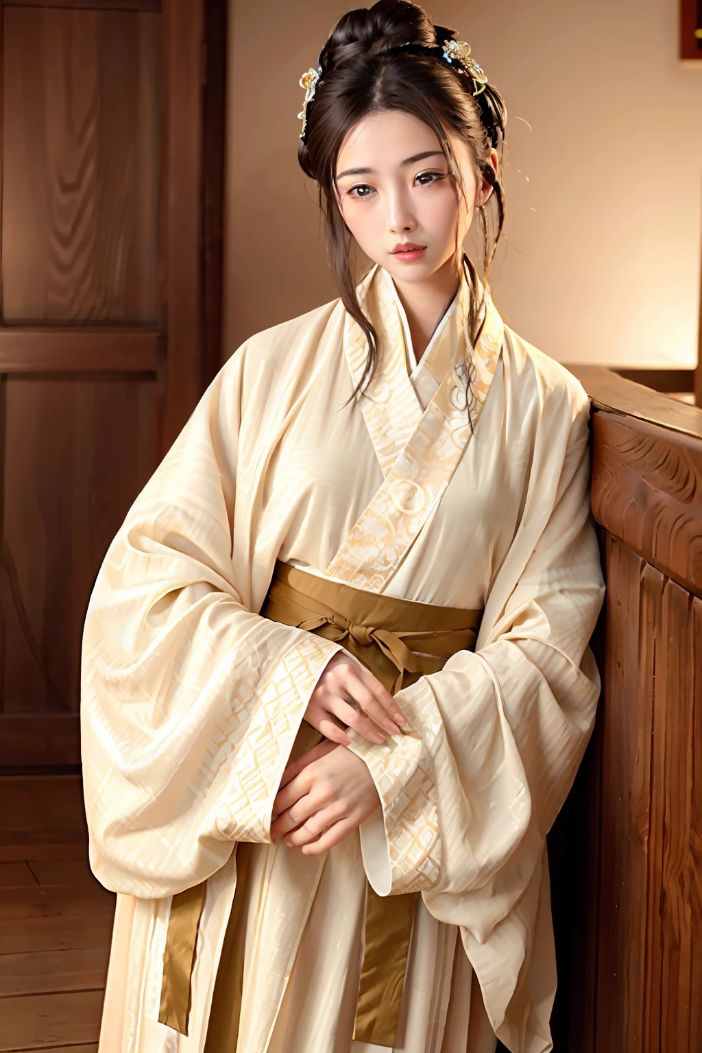 (8k, best quality, masterpiece), (realistic, photo-realistic),1girl, cute, dating,(smile), (closed mouth) small breasts, beautiful detailed eyes,wet, rain, (Han Dynasty, Han clothing)