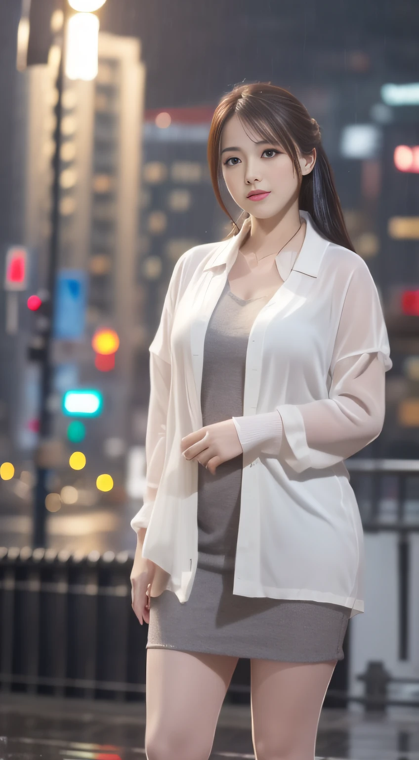 mix4, silk stockings, (8k, RAW photo, best quality, masterpiece:1.2), (realistic, photo-realistic:1.37),cute,cityscape, night, rain, wet, professional lighting, photon mapping, radiosity, physically-based rendering,