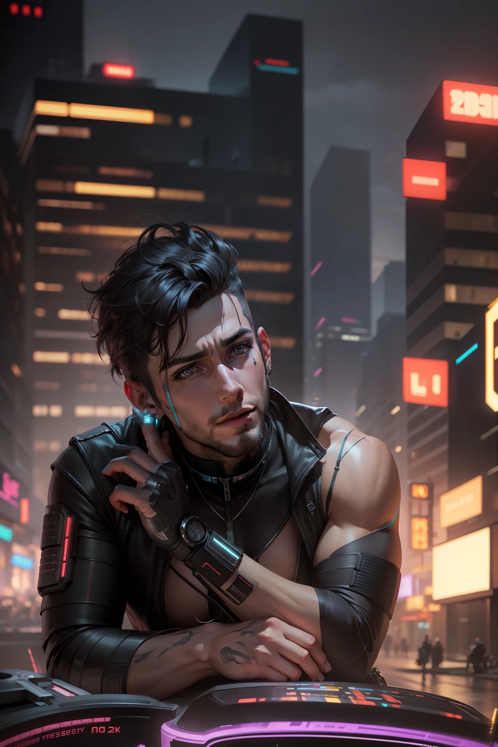 Change background cyberpunk handsome boy realistic face 8k. Ultra realistic