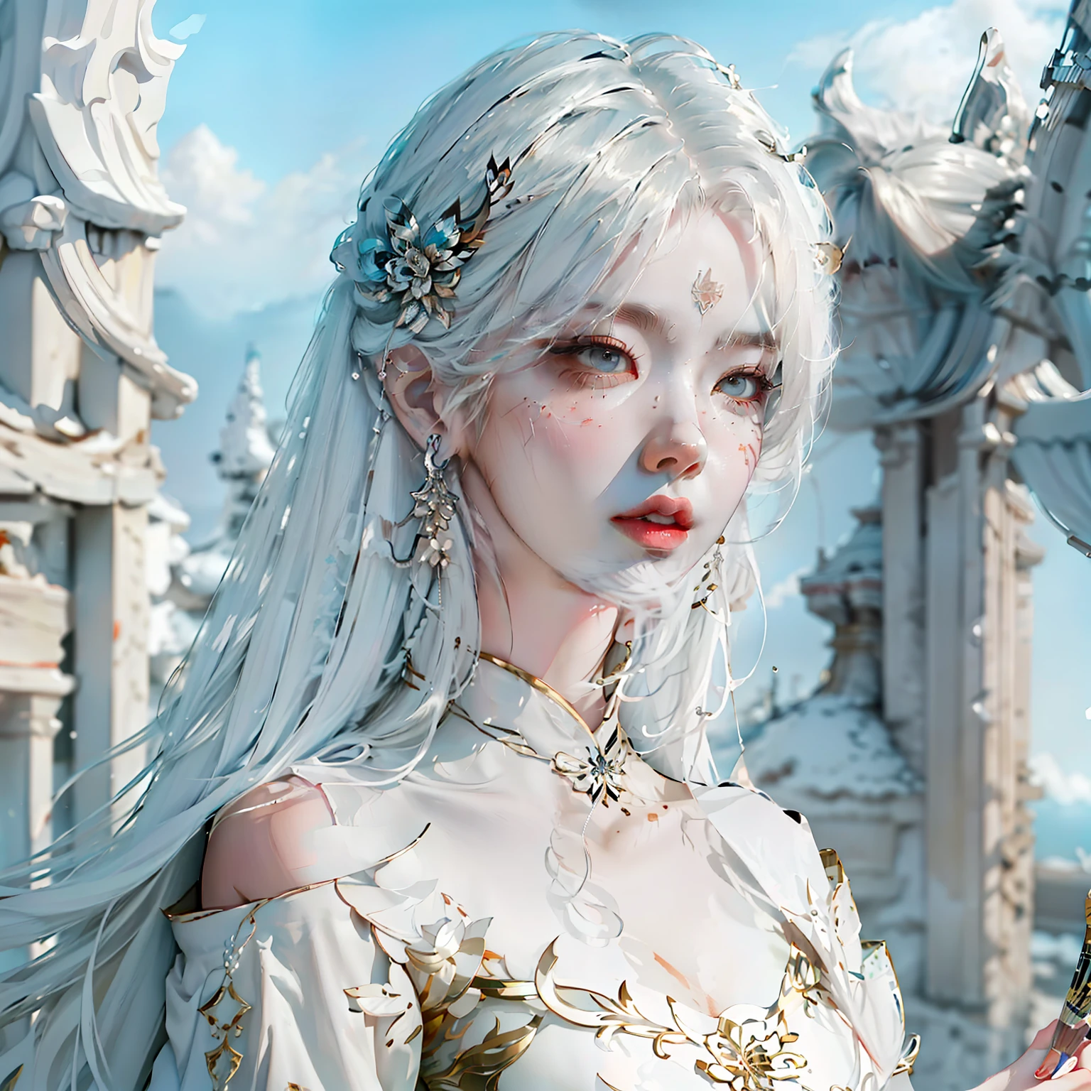 a close up of a woman with white hair and a white mask, beautiful character painting, guweiz, artwork in the style of guweiz, white haired deity, by Yang J, epic exquisite character art, stunning character art, by Fan Qi, by Wuzhun Shifan, guweiz on pixiv artstation