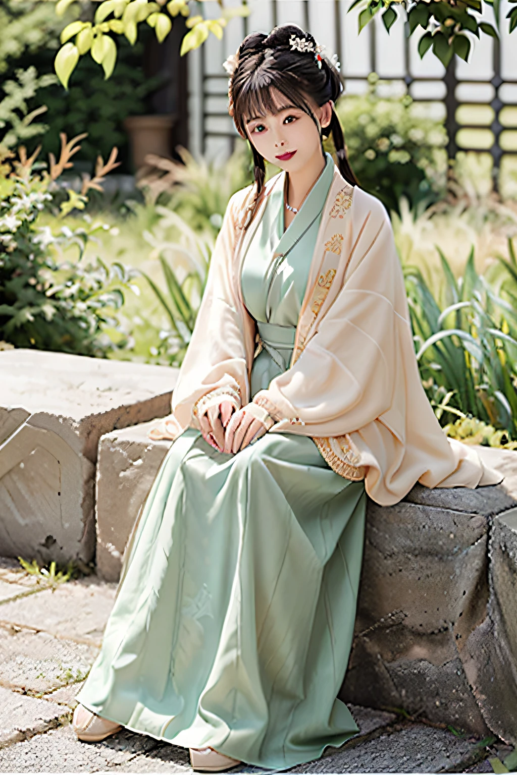 (8k,Need,tmasterpiece),(realisticlying,realisticlying),1girl,adolable,dated,(ssmile),(ssmile)Bigchest,美丽细致的眼睛,dampness,Sateen,(Han dynasty,Hanfu)