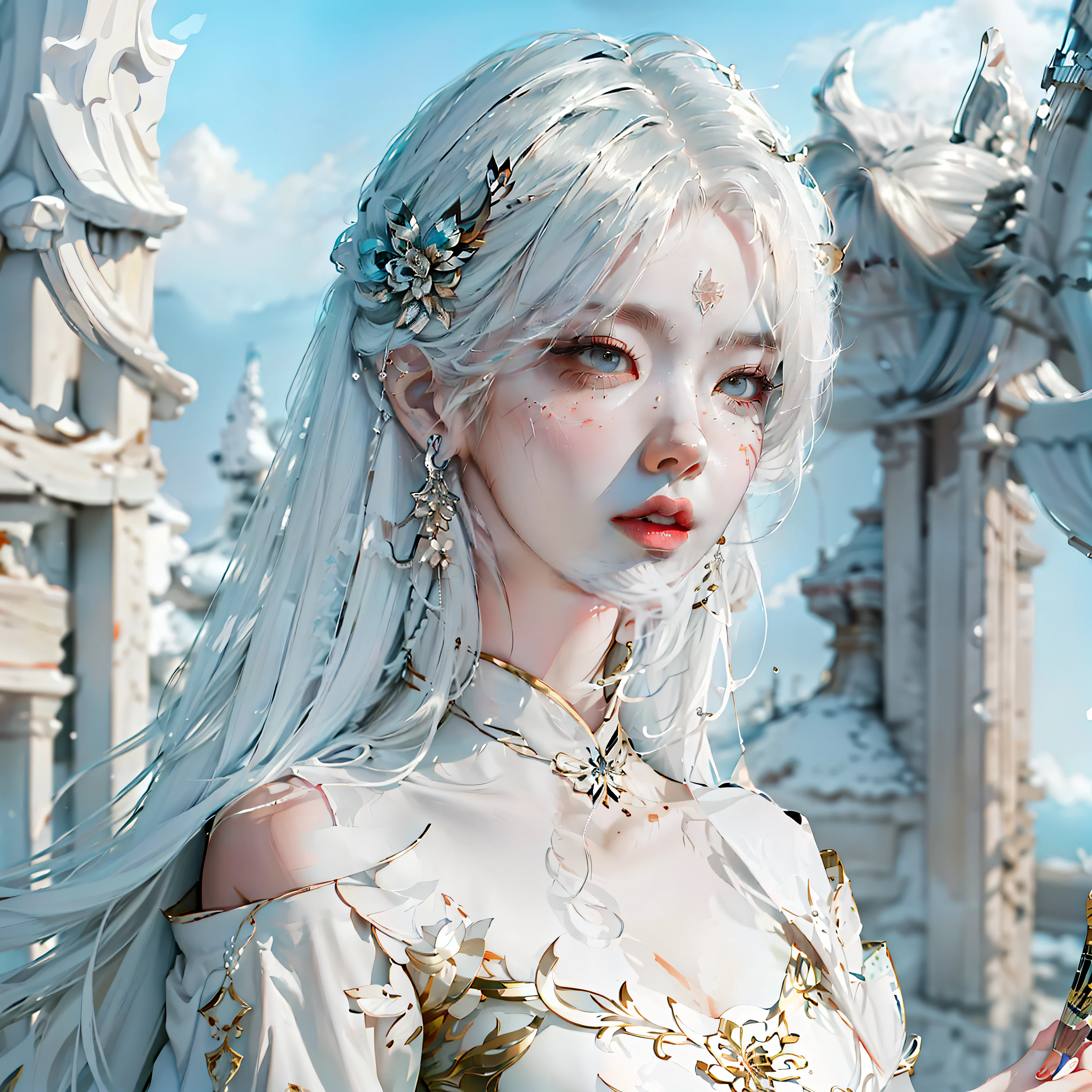 a close up of a woman with white hair and a white mask, beautiful character painting, guweiz, artwork in the style of guweiz, white haired deity, by Yang J, epic exquisite character art, stunning character art, by Fan Qi, by Wuzhun Shifan, guweiz on pixiv artstation