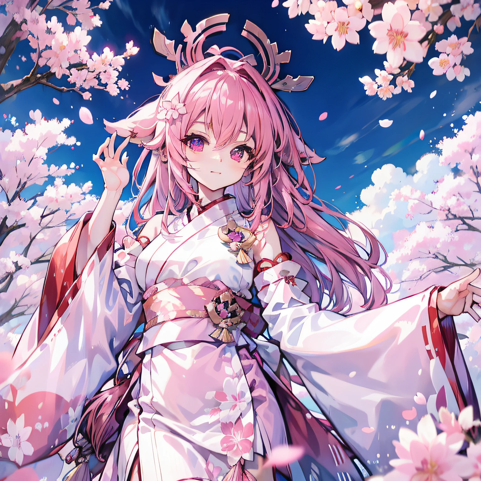 Pink hair,Royal Sister,Pink fox ears,Count the cherry blossoms,Japanese torii and shrines