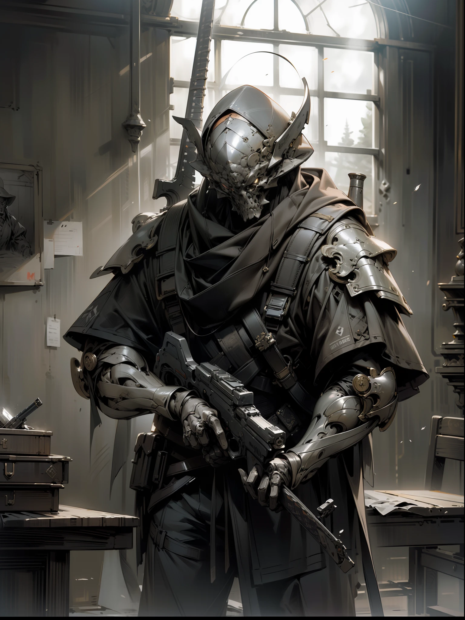(((Masterpiece))),(((Best quality))),(((Amazing detail))),((illustration)),((A high resolution)),((8K)),escape from Tarkov,PMC,ink painting,monochrome,battle,war,combat,Battle Stance,Combat posture,Shooting preparation,realistic,Decolorization,chiaroscuro, backlighting, dithering,Correct firearms construction