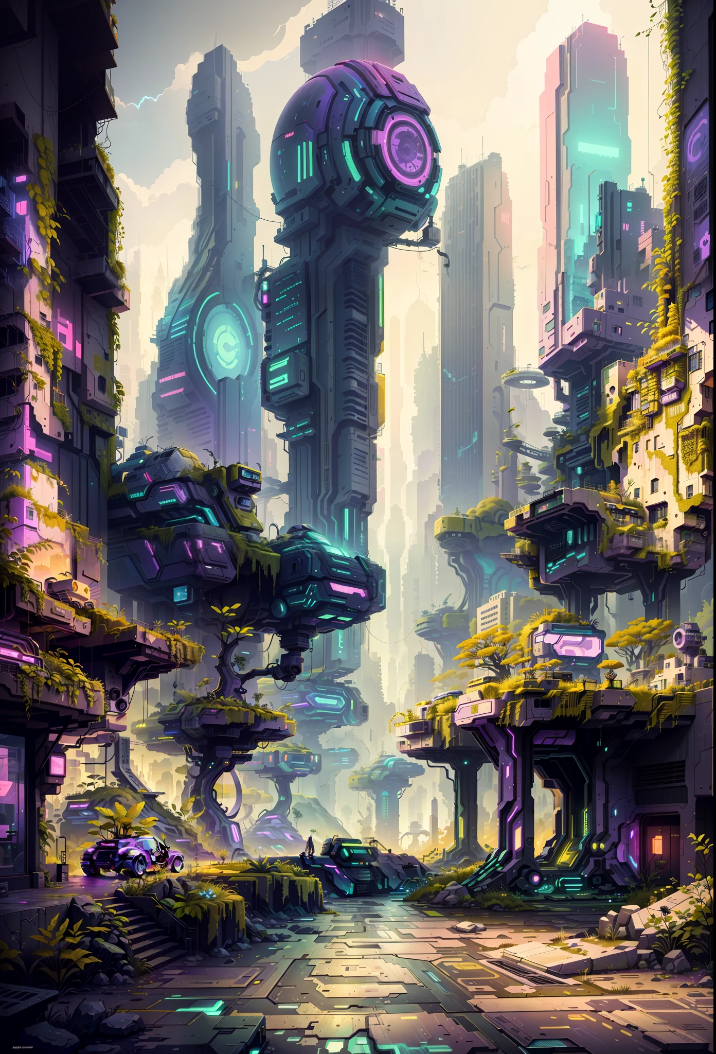 a view of a city with a lot of alien trees and bushes, cyberpunk alien garden, beautiful alien city of the future, purple future city, in fantasy sci - fi city, in a cyberpunk garden, utopian jungle in space, purple cyberpunk city, lush alien landscape, lush foliage cyberpunk, futuristic valley, an alien city, cyberpunk forest, cyberpunk dreamscape, cyberpunk in foliage