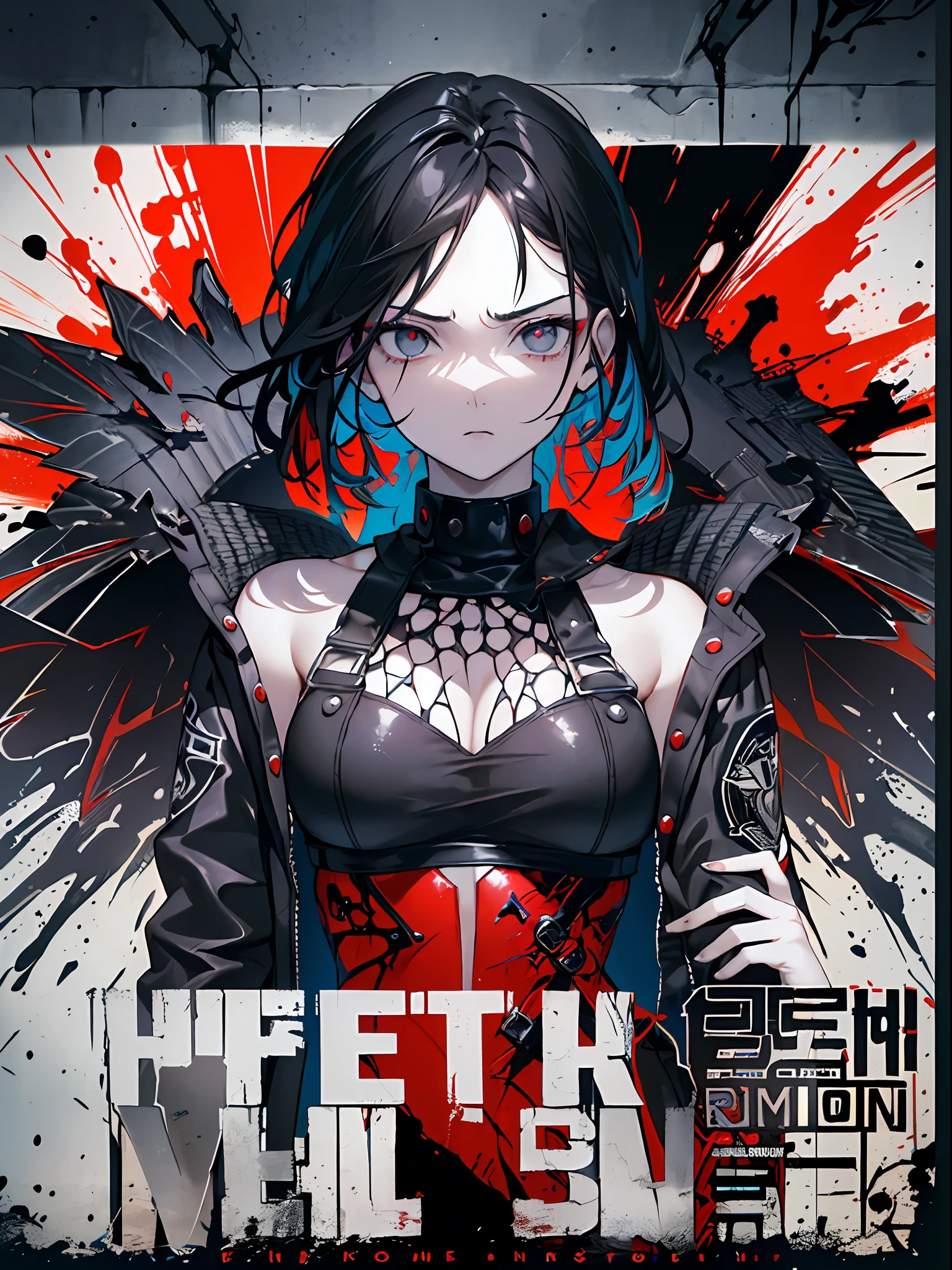 ((((dramatic))), (((gritty))), (((intense))) film poster featuring a young woman as the central character. She stands confidently in the center of the poster, wearing a stylish and edgy outfit, with a determined expression on her face. The background is dark and gritty, with a sense of danger and intensity. The text is bold and attention-grabbing, with a catchy tagline that adds to the overall feeling of drama and excitement. The color palette is mainly dark with splashes of vibrant colors, giving the poster a dynamic and visually striking appearance,tachi-e
