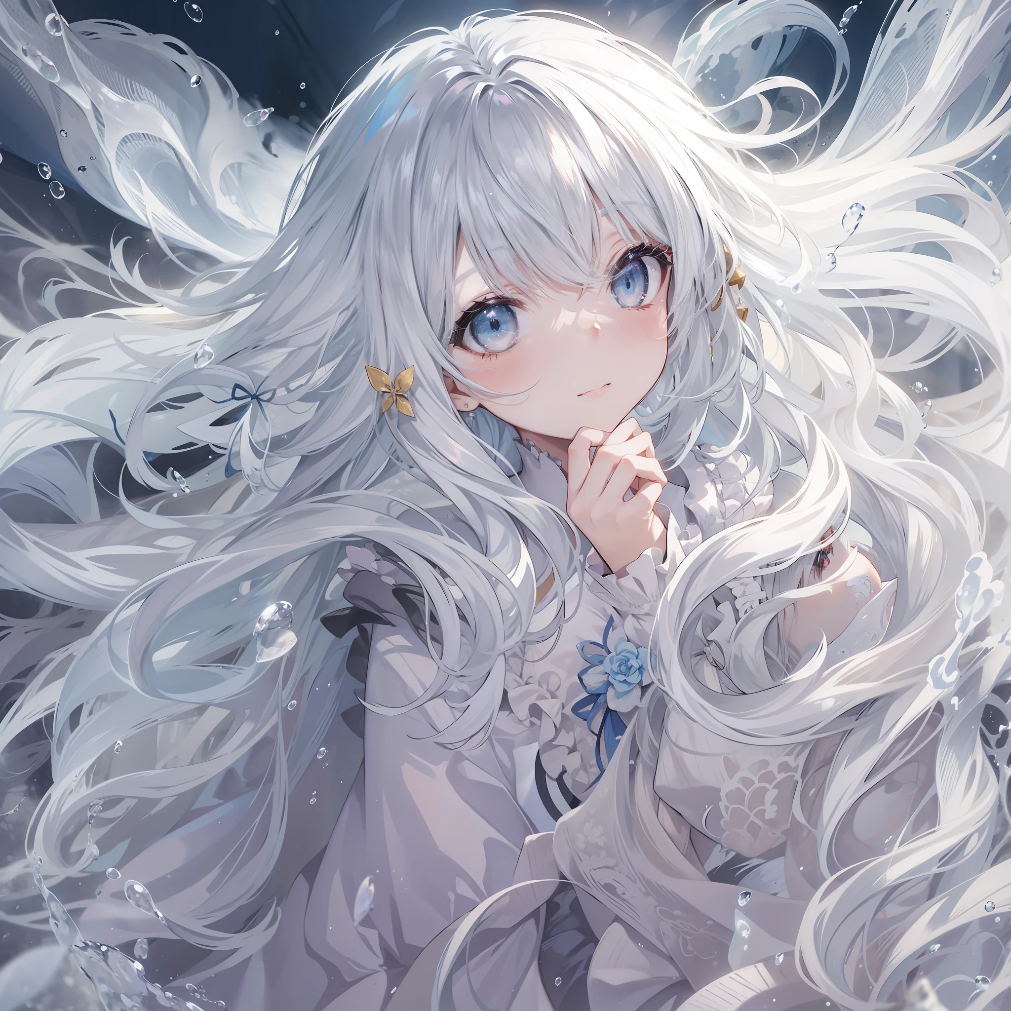 mirai。I have long silver hair。I'm dressed as a ghost。I'm looking languidly。It is an illustration of the highest quality。It is a beautiful illustration。