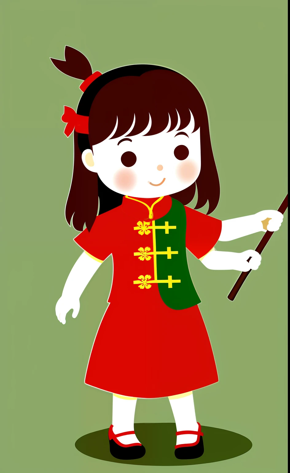 ، simple,stickfigure,adolable,4 year old girl wearing dress,Chinese style,without background