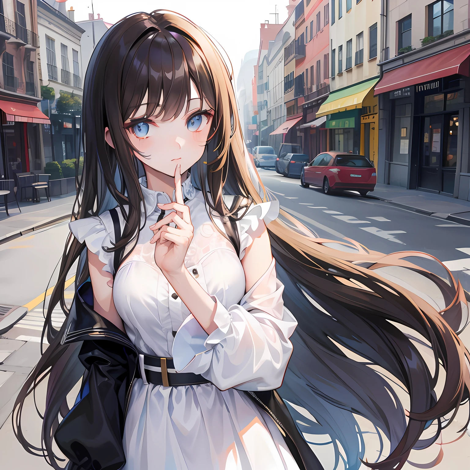 brunette color hair,long whitr hair,Capable girl,black,Handsome girl