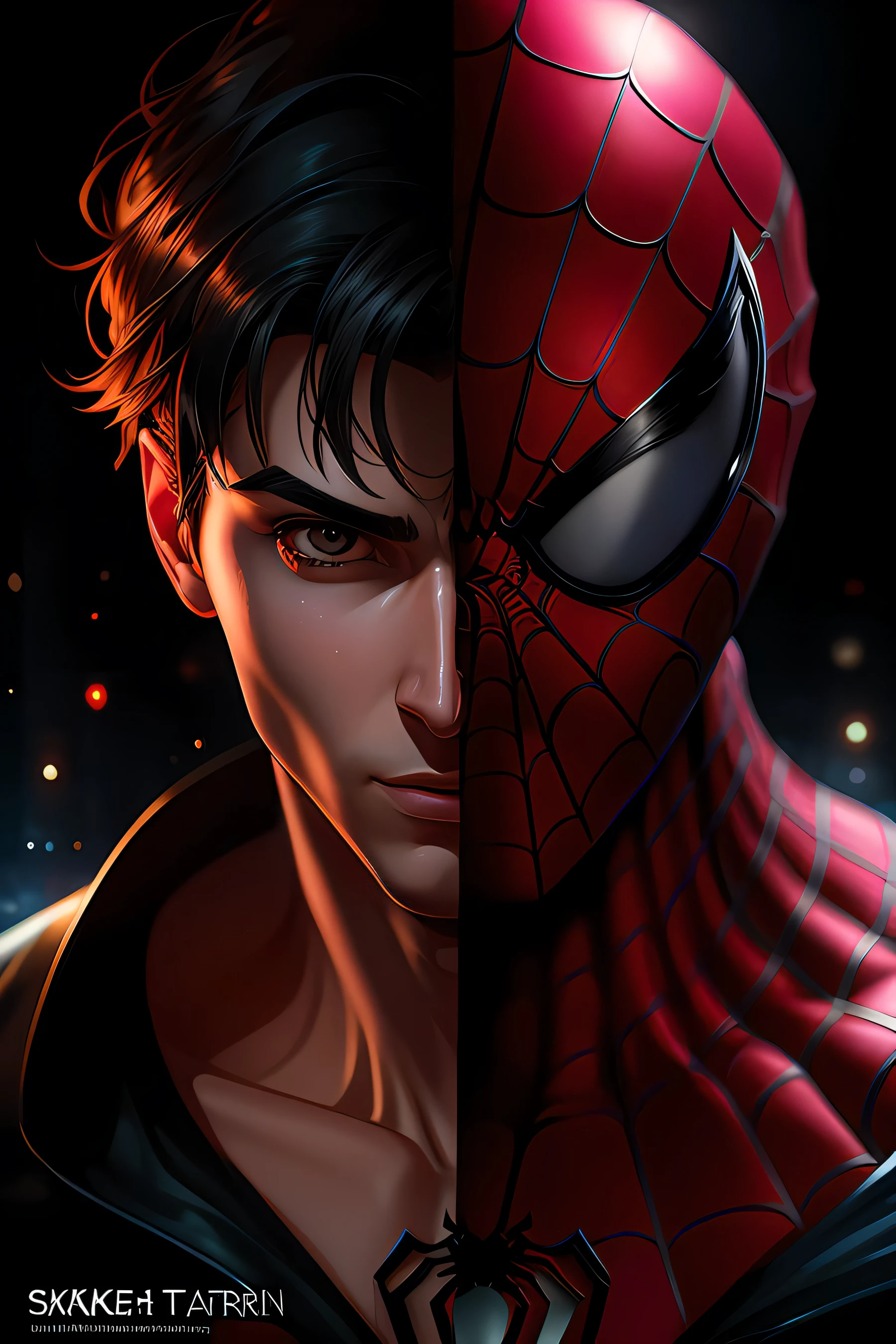 (Award Winning Digital Artwork:1.3) of (Sketch:1.3),(Energetic:1.3) Spidey, EmmaRob,CGSociety,ArtStation,(Saturated:1.3),(close portrait:1.3),(Feminine:1.4),(beautiful:1.4),(attractive:1.3),handsome,calendar pose,perfectly detailed eyes,studio lighting,thematic background
