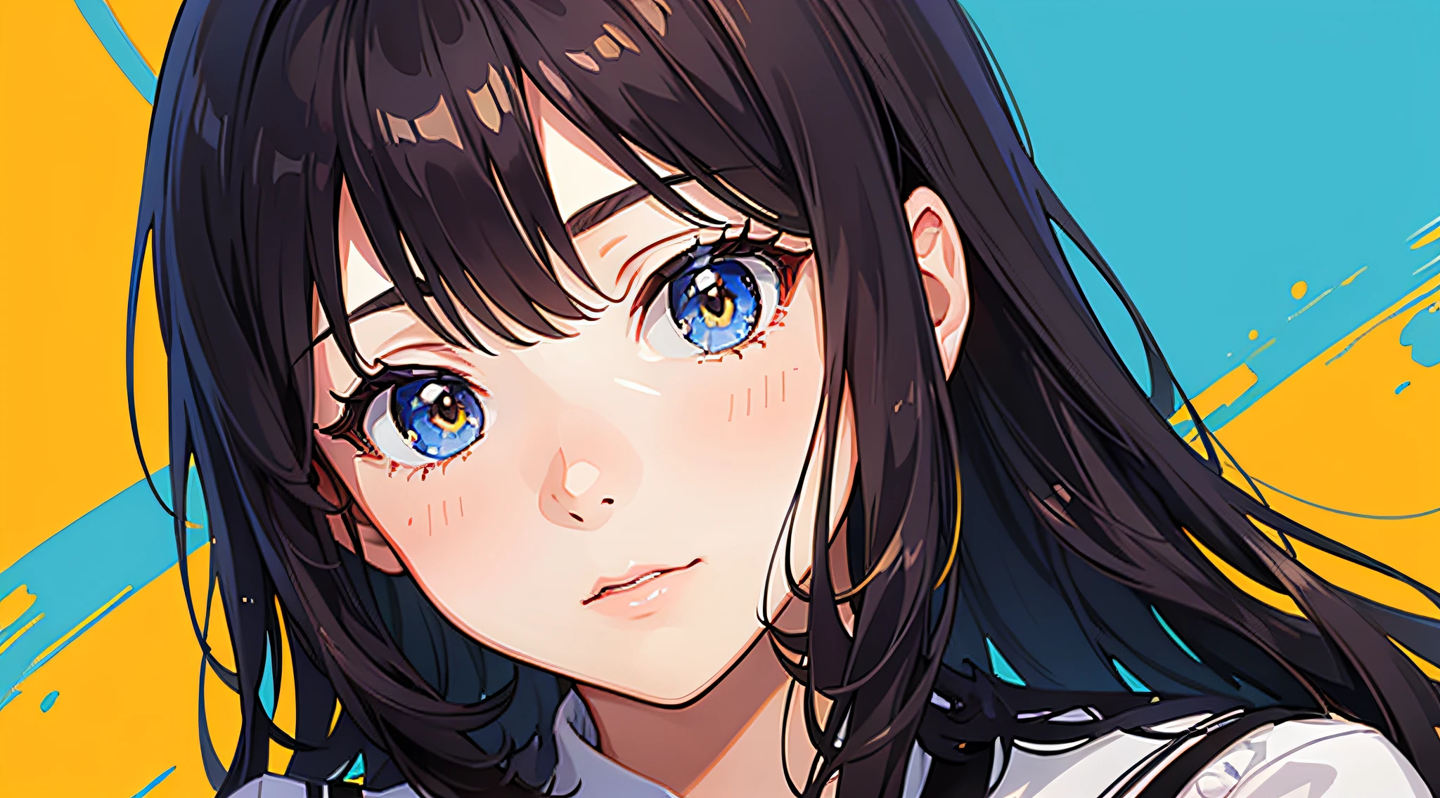 hight resolution, Original, highly detailed wallpaper, Looking at Viewer,1girl in,Solo,Portrait, masutepiece, Best Quality,Blue and yellow background colors