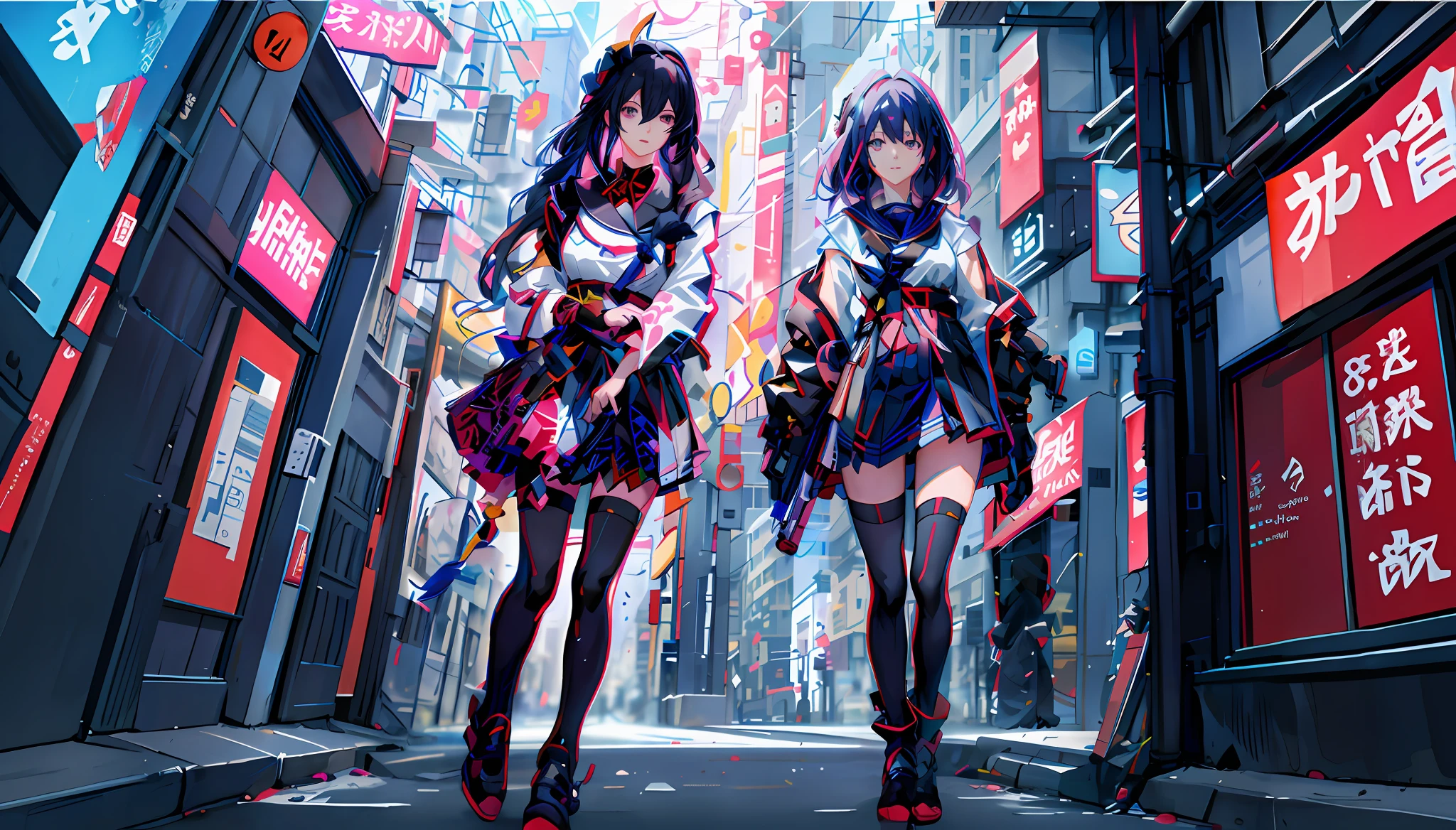 Anime girl in short skirt and high heels walking on city street, style of anime4 K, Anime style. 8K, Digital cyberpunk anime art, anime cyberpunk art, digitl cyberpunk - anime art, Best anime 4k konachan wallpaper, Anime wallpaper 4 k, Anime wallpaper 4K, cyberpunk anime art, Badass anime 8 K, anime styled digital art, Official artwork