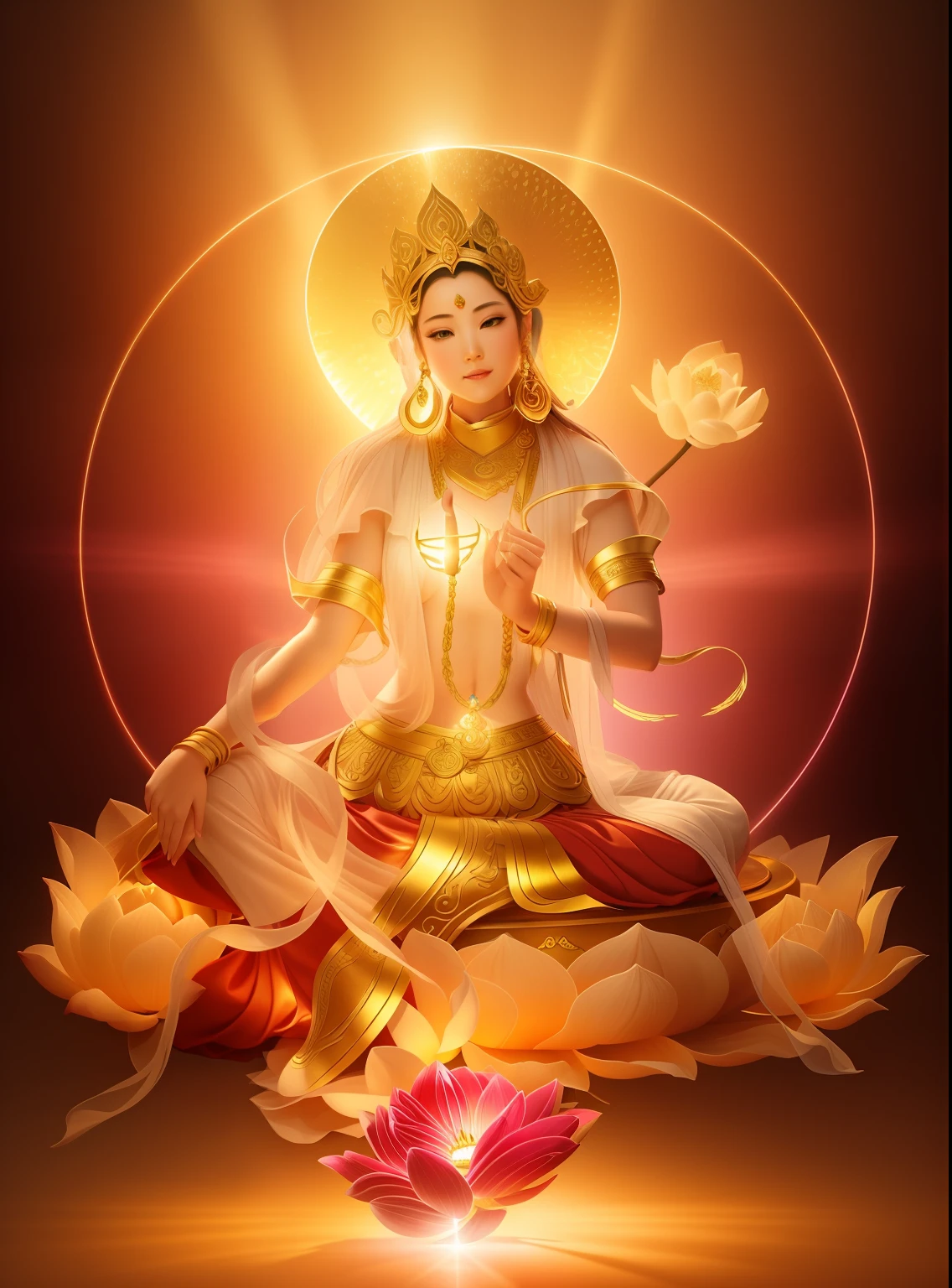 Goddess of beauty with green skin，Sitting on a lotus flower holding a lotus flower, （（Pink lotus）），Wear a light brown dress，The skin is delicate and white，crown，Yingluo，Anatomically correct UHD curate，超高分辨率， best qualtiy， photore， 8K， （realisticlying： 1.2），A golden glow overhead（The halo：1.2），golden headdress，Brighter，tmasterpiece，best qualtiy，Complicated details，Light environment and crystals in the background，crystal，Portal of the future，3D light，k hd，magia，God of Light，The light from the back window is backlighted，详细的脸，depth of fields，Gentle lighting，Tone-mapping，highly  detailed，concept-art，Smoothness，Clear focus，Dramatic lighting，highly detailed art，cinematic ligh，8K，amazing shadows（highly detailed back ground：1.2）an ancient Chinese goddess, Sit gracefully on a lotus, gilded lotus princess, Pink Lotus Queen, Realiy, sitting on a lotus flower, Lotus，3Drenderingof。
