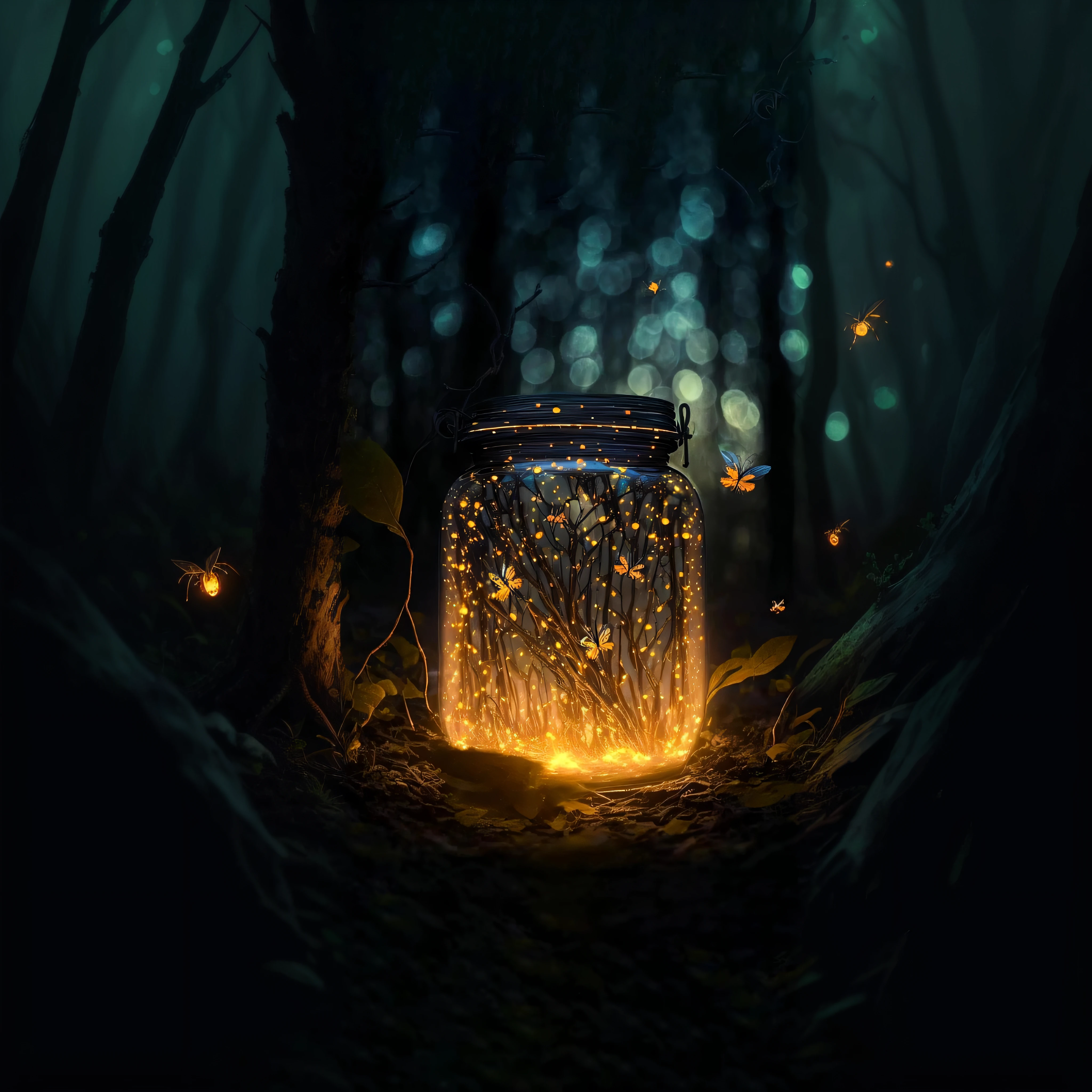 There is a jar in the woods，There is a firefly inside, among wonderful golden fireflies, golden fireflies lights, glowworm, fireflies and sparkling wisps, fireflies around, glowing firebugs, fireflies glowing, glowworm!!!!, Fireflies in the air, glowworm!!, cozy night fireflies, Firefly lights, glowworm