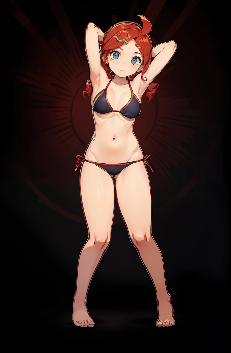 verd s eyes、Characters with hair ornaments、red hairs、twin drills、swim wears、shores、sand beach、Summer encounters。