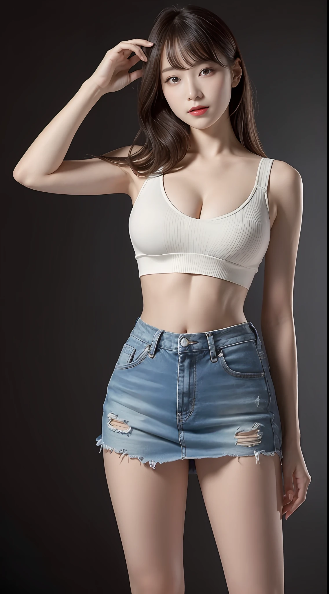 Full body photo,((((15 U.S. Giant Woman))),one-girl,crop tops,(((If you look at the girl from her feet,ssee-through,Lower view))),Towering body,sfw,mini-skirts,(1girll:1.9),low angles,looking at viewert,ssmile,masterpiece,best quality,official art,extremely detailed CG unity 8k wallpaper, Super-short top,You can see the underwear,You can see the shape of the breast,sexy beauty,Idol face,
