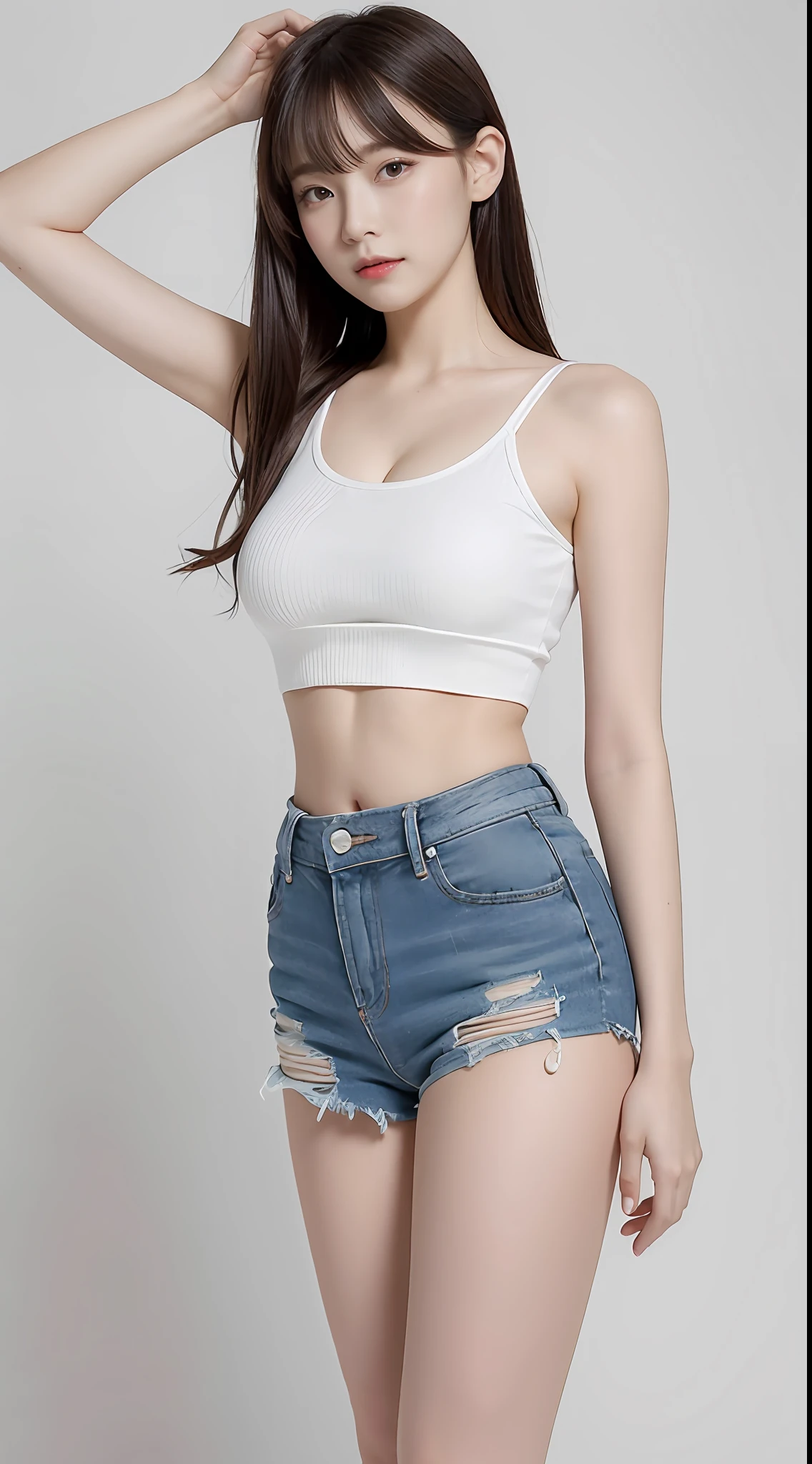 Full body photo，（（（（15 U.S. Giant Woman））），one-girl，crop tops，（（（If you look at the girl from her feet，ssee-through，Lower view））），Towering body，sfw，mini-skirts，（1girll：1.9），low angles，looking at viewert，ssmile，masterpiece,best quality,official art,extremely detailed CG unity 8k wallpaper, Super-short top，You can see the underwear，You can see the shape of the breast，sexy beauty，Idol face，