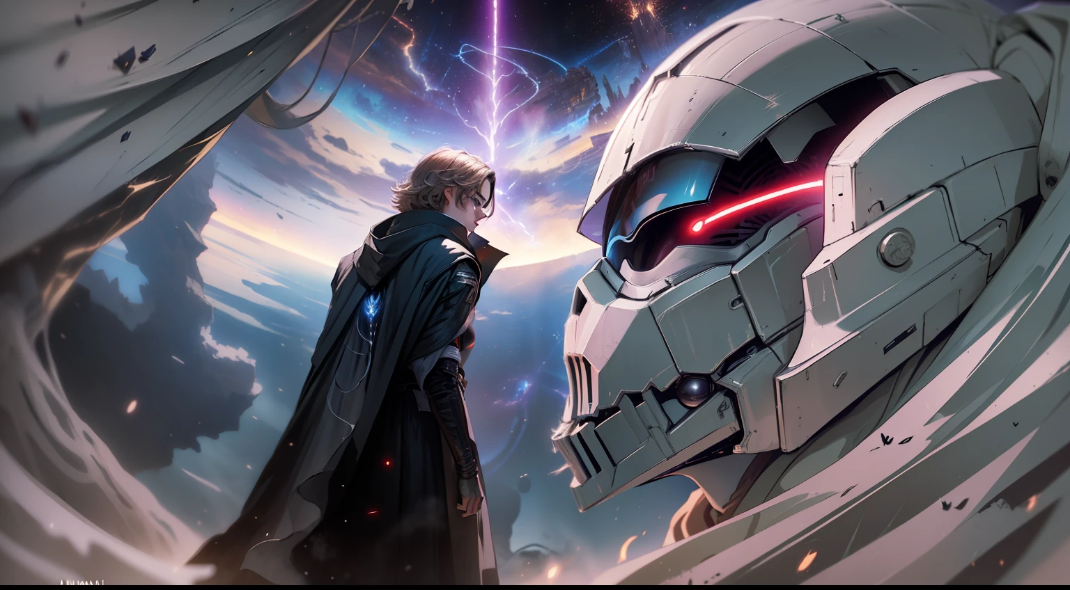 Anakin Skywalker, Sith, Tempos Sith, Anakin Skywalker como Sith do mal, Villanious, FALLEN ANGEL, aliem Cinza, alien, FALLEN ANGEL, Cara bonito na foto de Demon Slayer, Anakin Skywalker on his back looking at a cosmic and space horizon, Arte depressiva, Perspectiva semi perfil, godrays obscuro