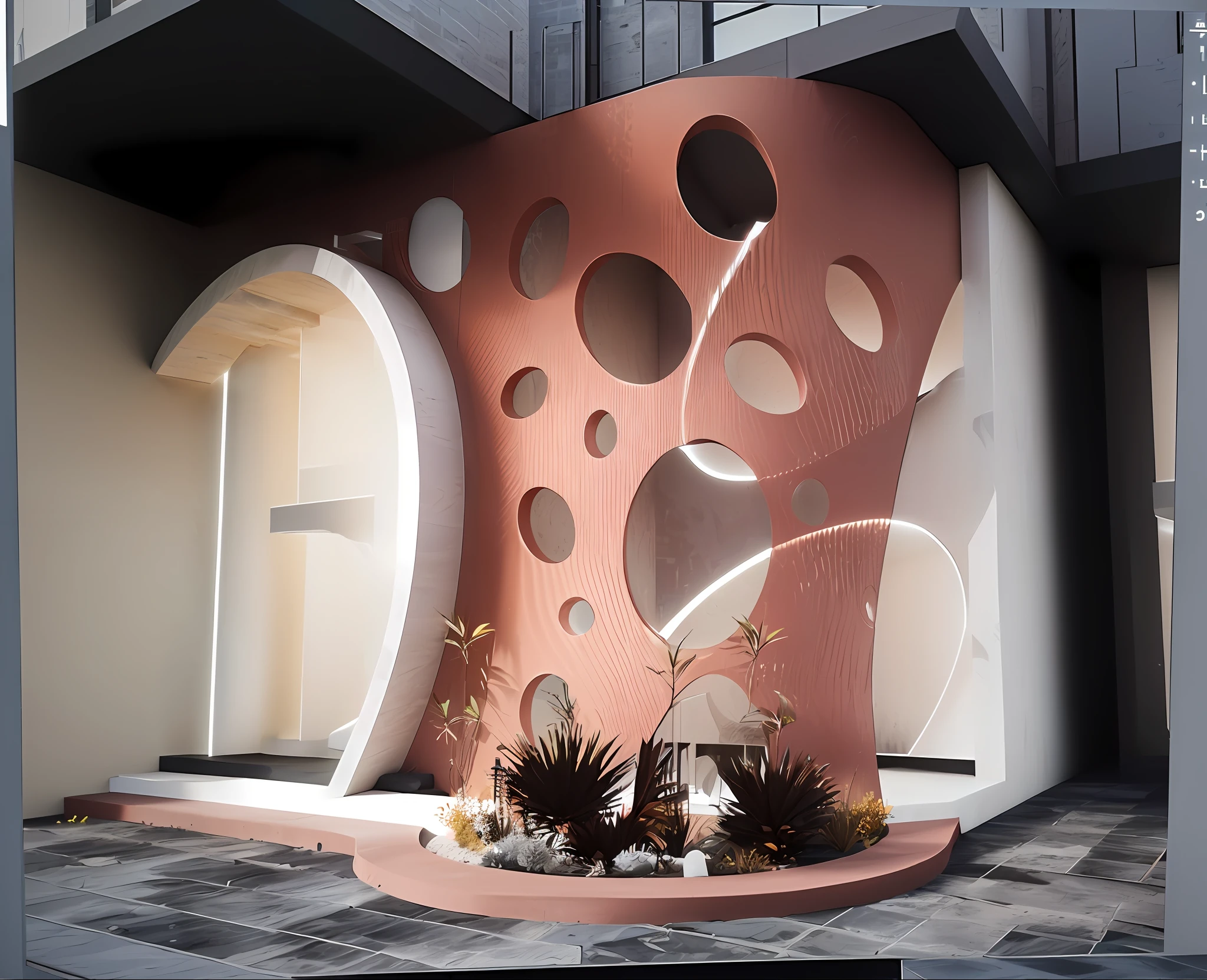 there is a large red building with a planter on the side, concept house, architectural concept, high-quality render, well rendered, architecture render, architectural concepts, architectural render, enscape render, architectural visualisation, in style of 3d render, vray rendered, physical based render, highly rendered!!, rendered in unreal engine 5, rendered in enscape