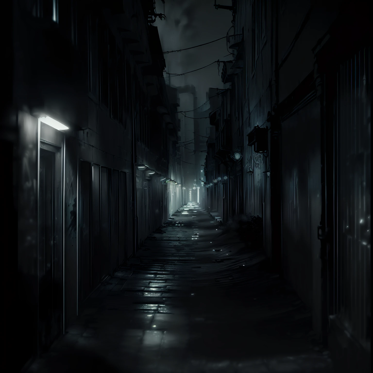 (
(Background: dark alley at night:1.3, intense urban lights in background, black and white color scheme:1.3)
(Style: ((masterpiece:1.5)), (face detailed), photo-realistic:1.3, hyperrealistic, film grain, realistic lighting)
)