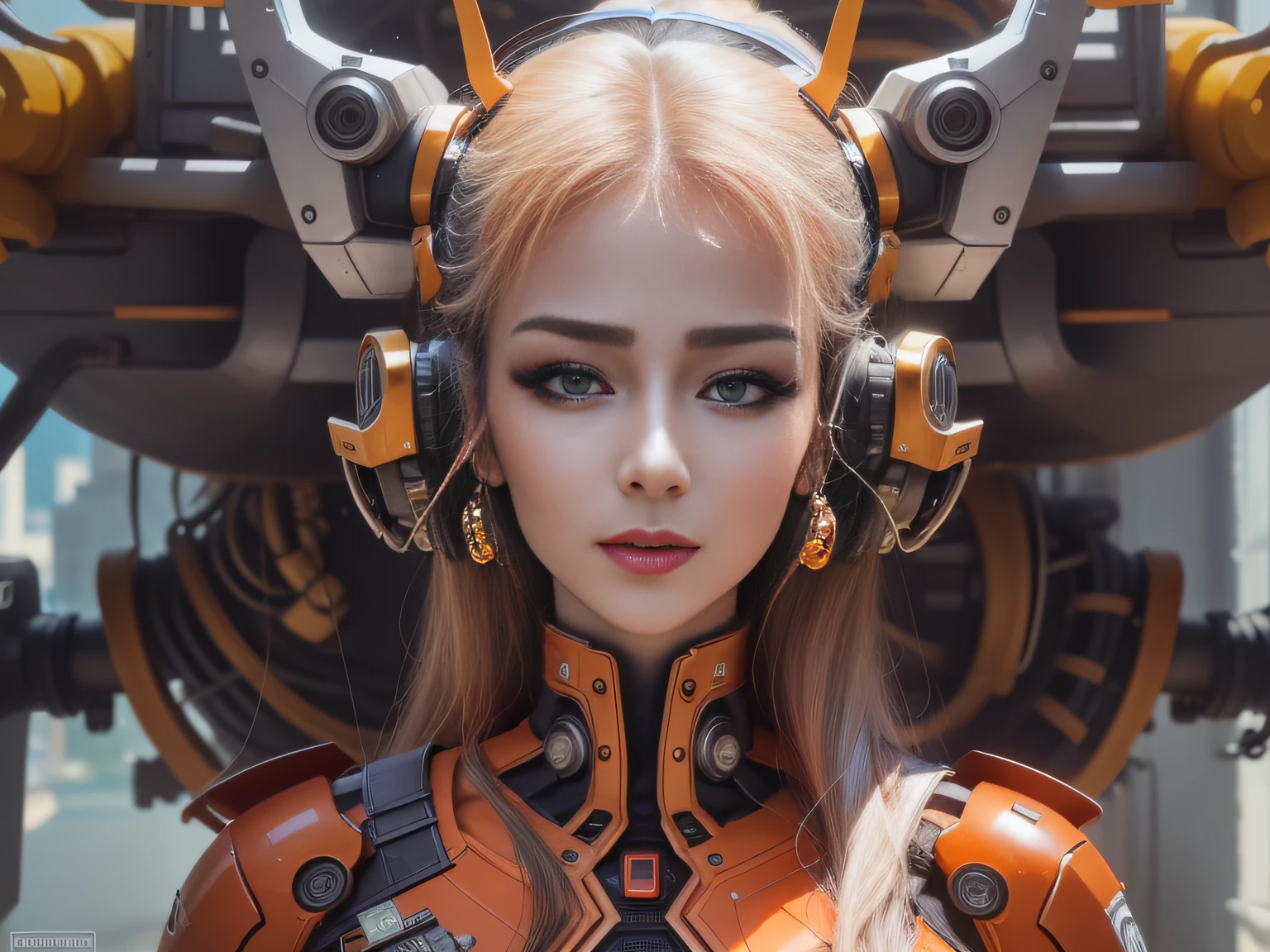 Highest image quality，Outstanding details，超高分辨率，（Fidelity：1.4），The best illustration，Favor the details，closeup cleavage，A mech girl，He has a delicate and beautiful face，（（Red and white semi-mechanical body：1.8）），Raised sexy，，cleavage，onbed，frontage，cyber punk perssonage，Futuristic，mechanically aesthetic，Complex machinery，The background is a high-tech lighting scene in the future city，Virtual Engine 5，Perfect detail rendering，rendering by octane，hyper HD