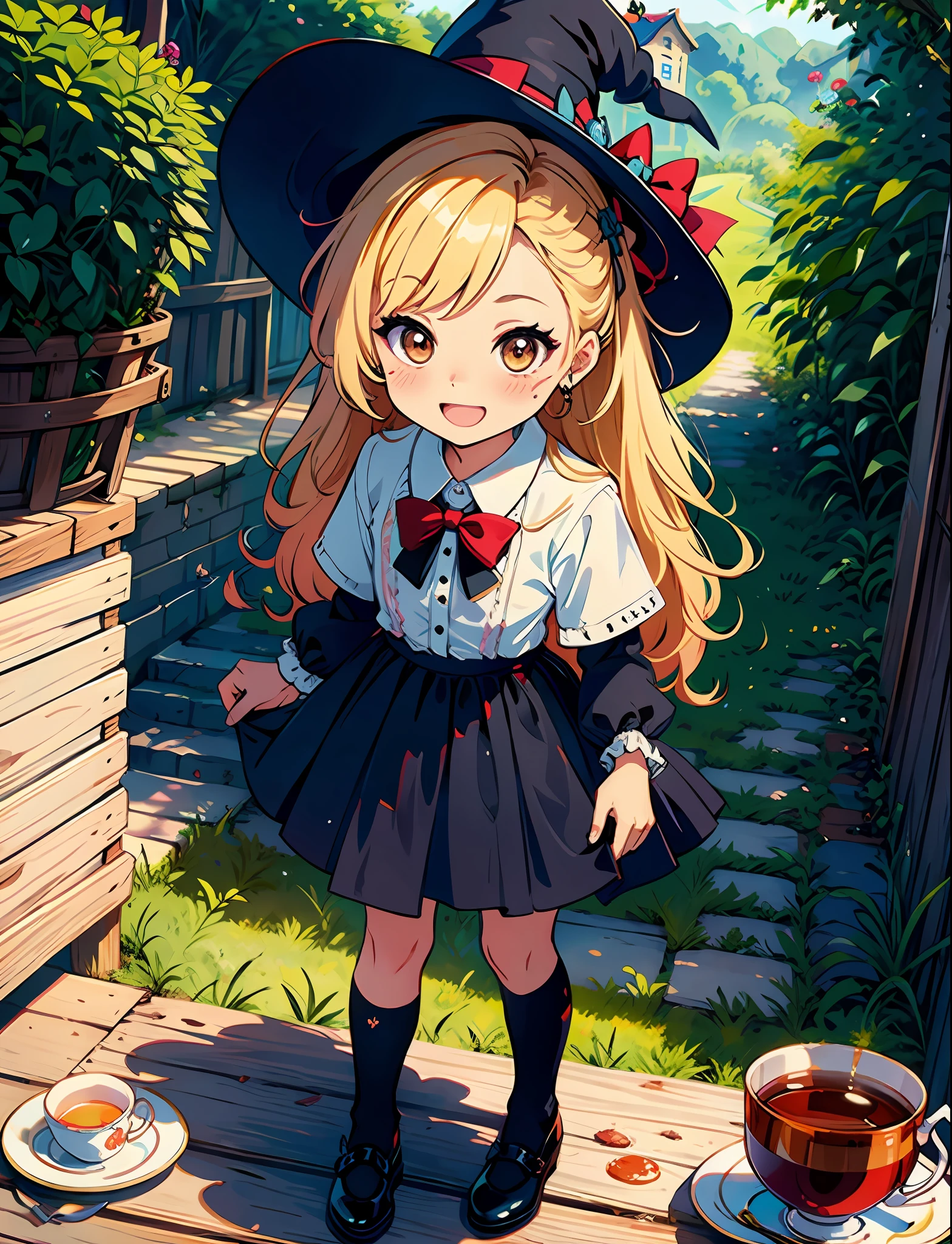 masterpiece, best quality, chibi, witch tea party, cute, happy, vibrant, colorful