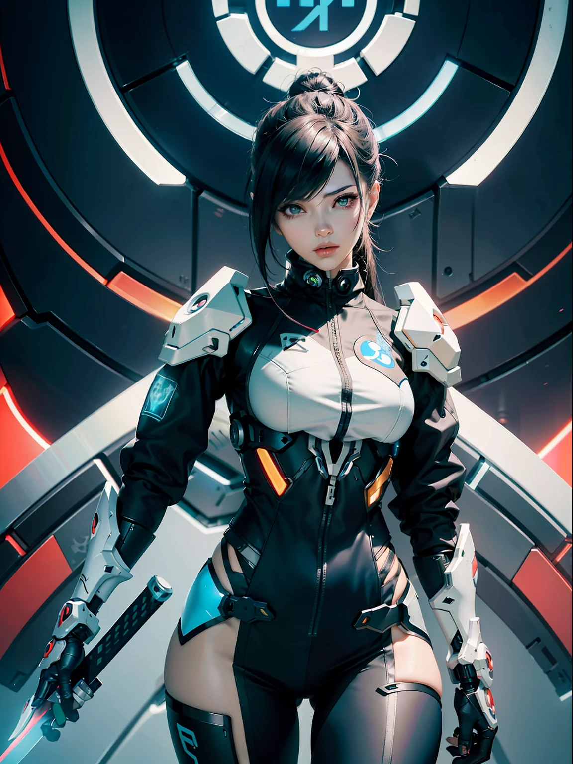 anime - style woman in a futuristic suit with a sword, as an overwatch character, very beautiful cyberpunk samurai, girl in mecha cyber armor, from overwatch, wearing techwear and armor, perfect anime cyborg woman, beautiful female cyborg, beautiful alluring female cyborg, as an overwatch character, echo from overwatch, japanese cyborg, beautiful girl cyborg, Cute cyborg girl