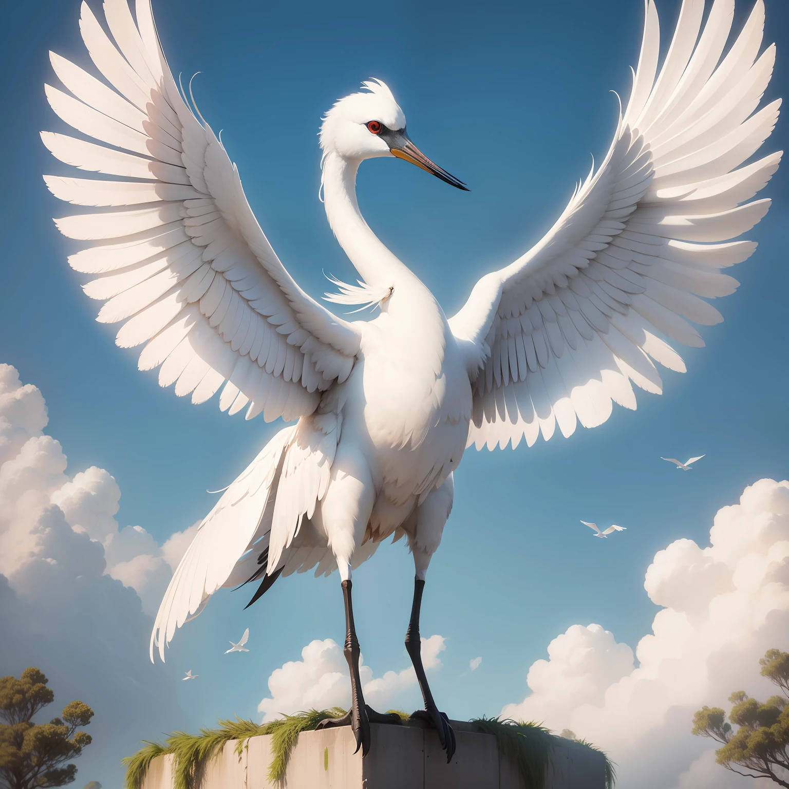 White crane bright wings，The background is colorful